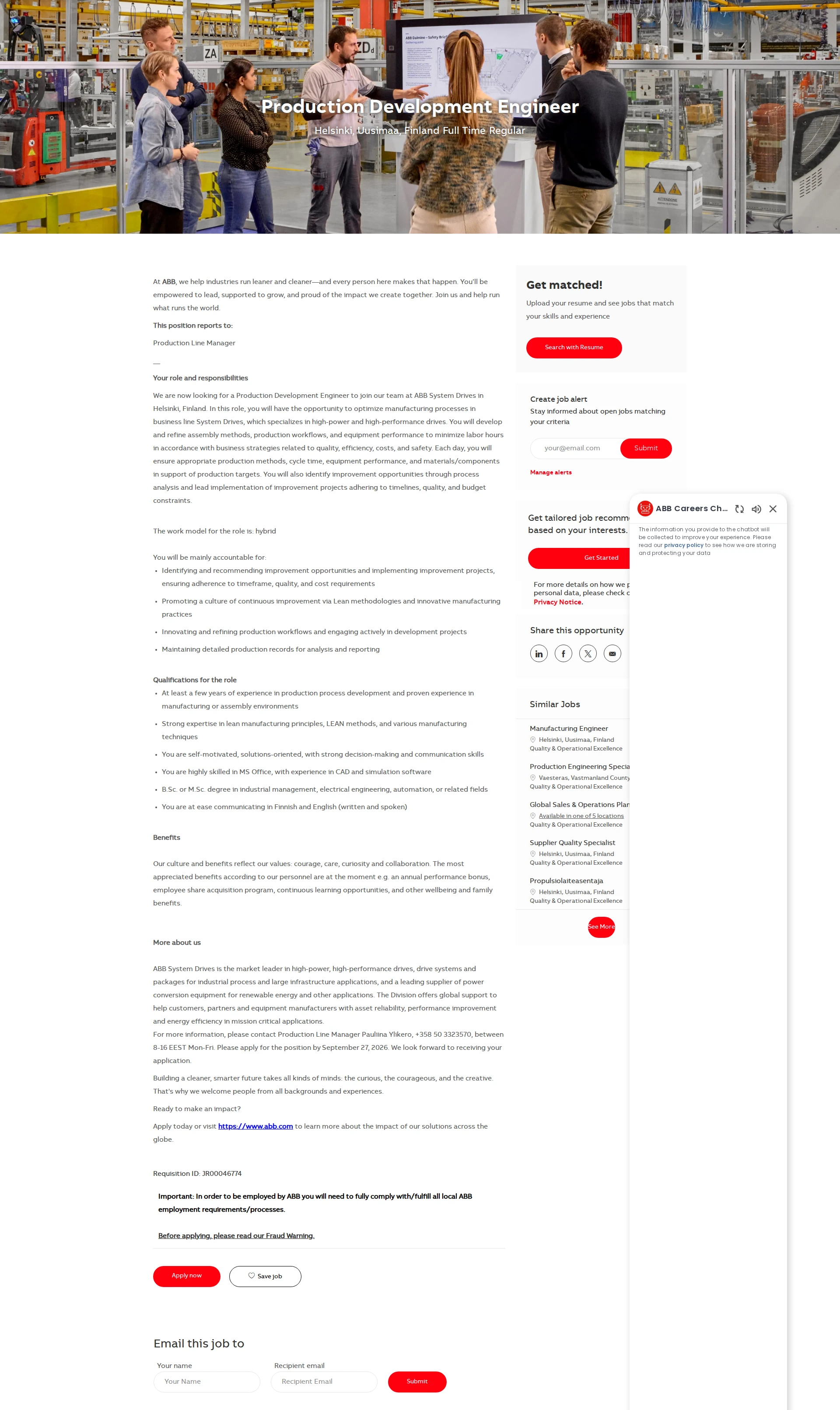 ABB코리아 Production Development Engineer 채용공고