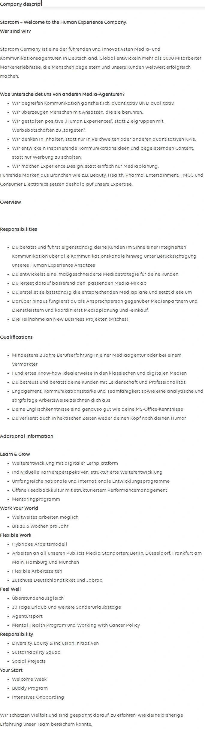 Publicis Groupe Starcom - (Senior) Digital Media Planner  (all genders) 채용공고