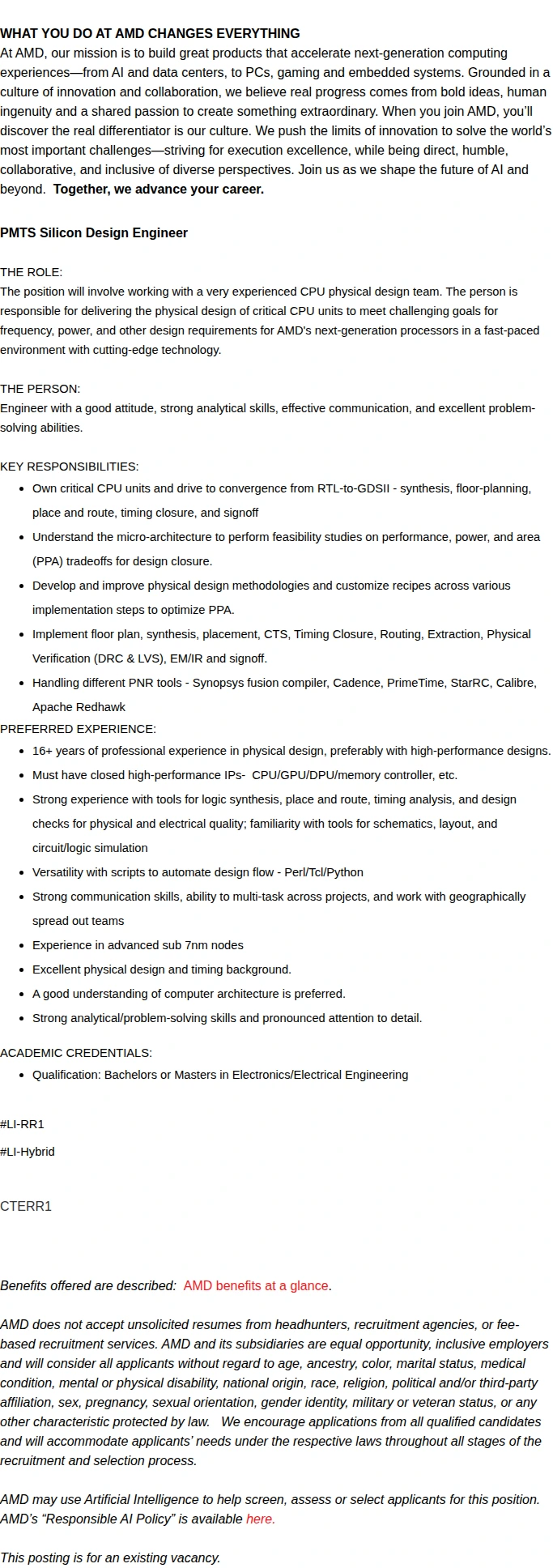 AMD Principal Physical Design Lead - CPU 채용공고