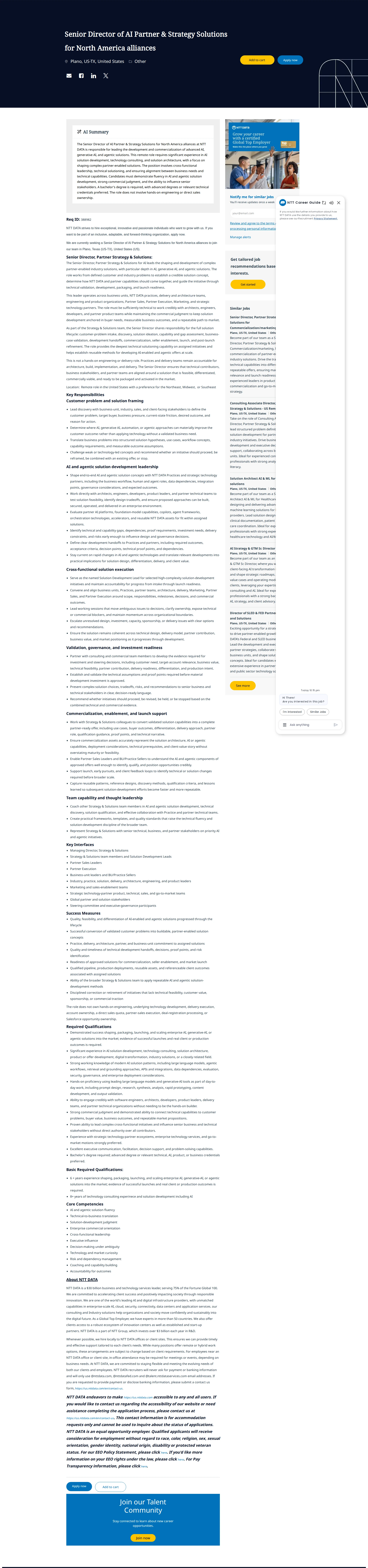 NTT데이터 Senior Director of AI Partner & Strategy Solutions for North America alliances 채용공고