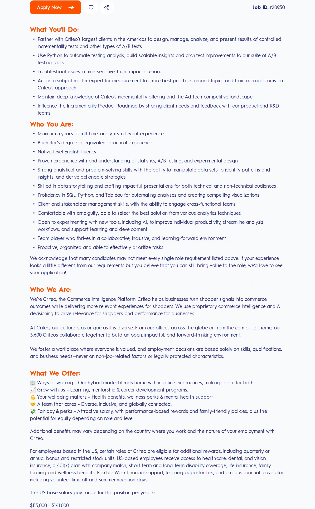 크리테오 Senior Data Science Partner 채용공고