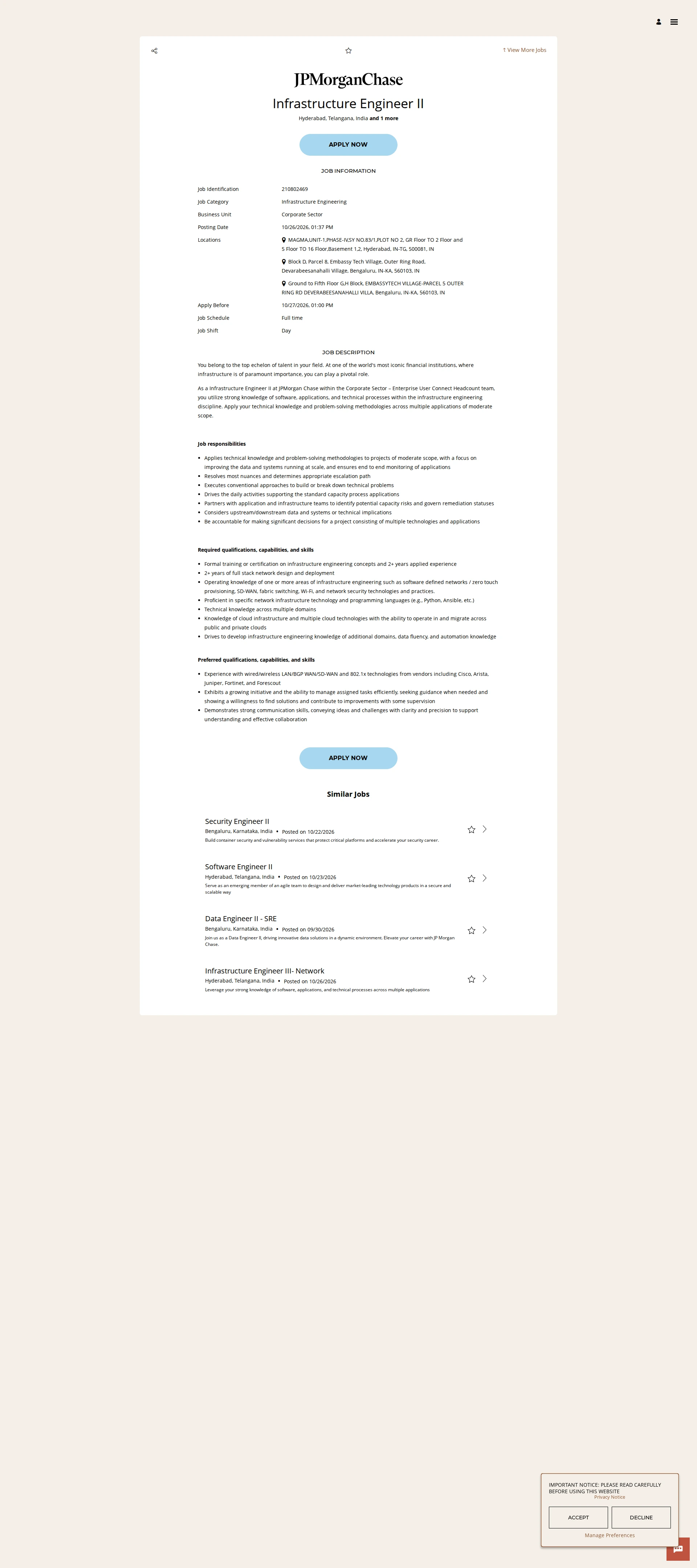 JPMorganChase Infrastructure Engineer II 채용공고