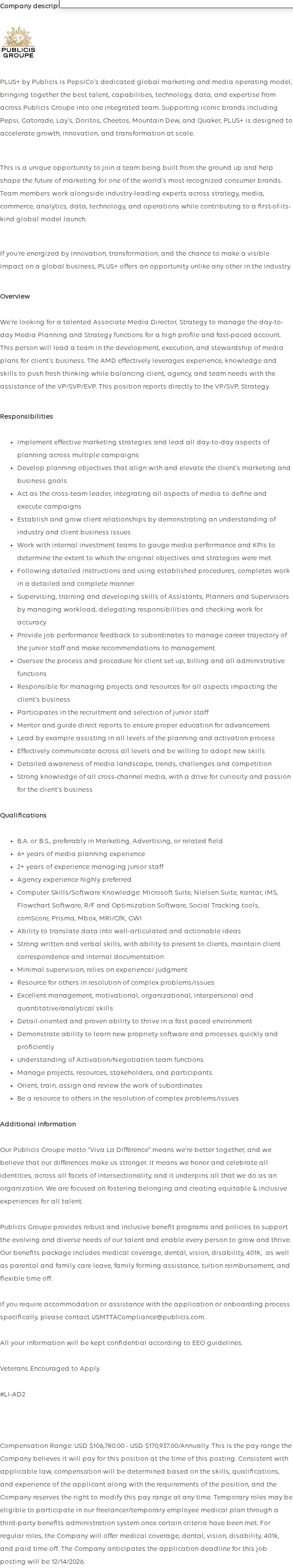 Publicis Groupe Associate Director, Strategy 채용공고