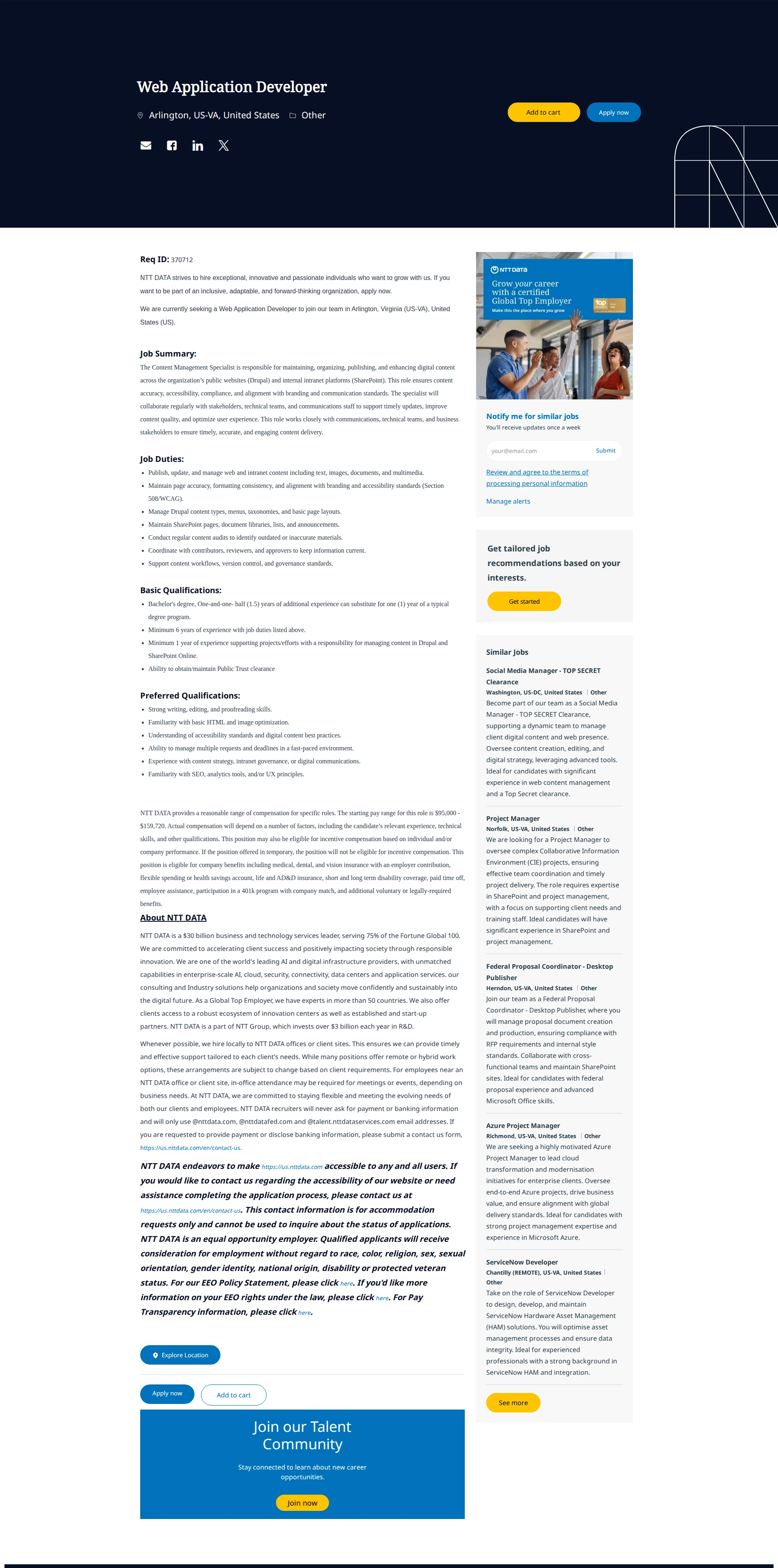 NTT데이터 Web Application Developer 채용공고