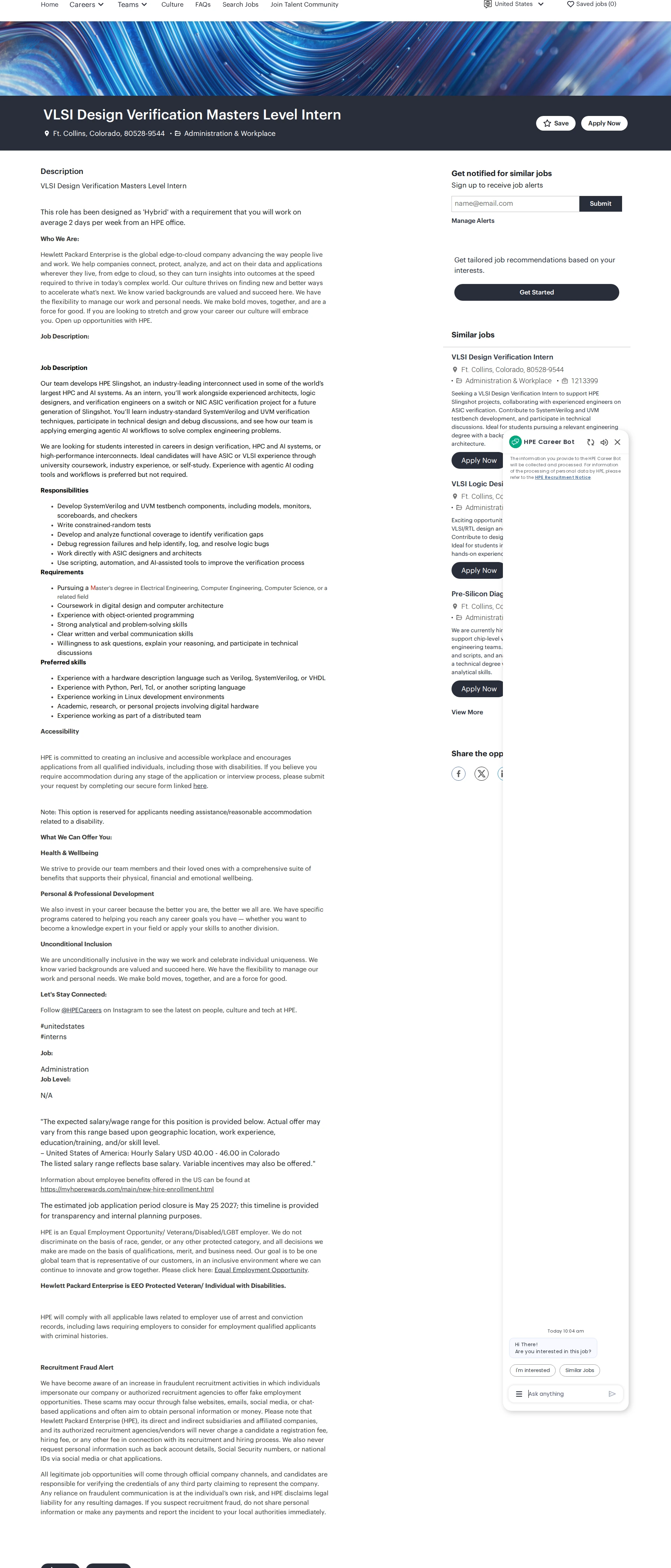 HP VLSI Design Verification Masters Level Intern 채용공고