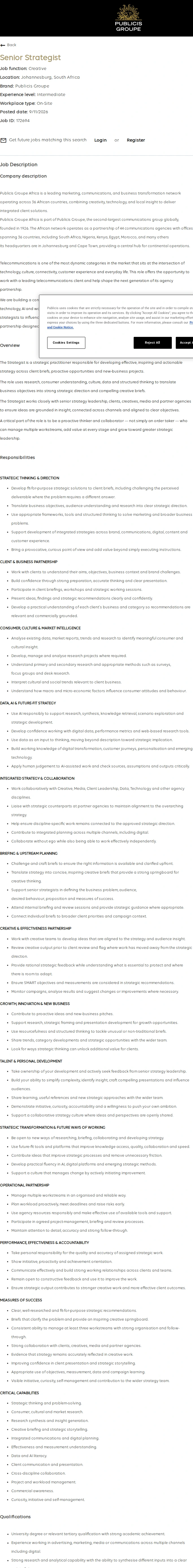 Publicis Groupe Senior Strategist 채용공고