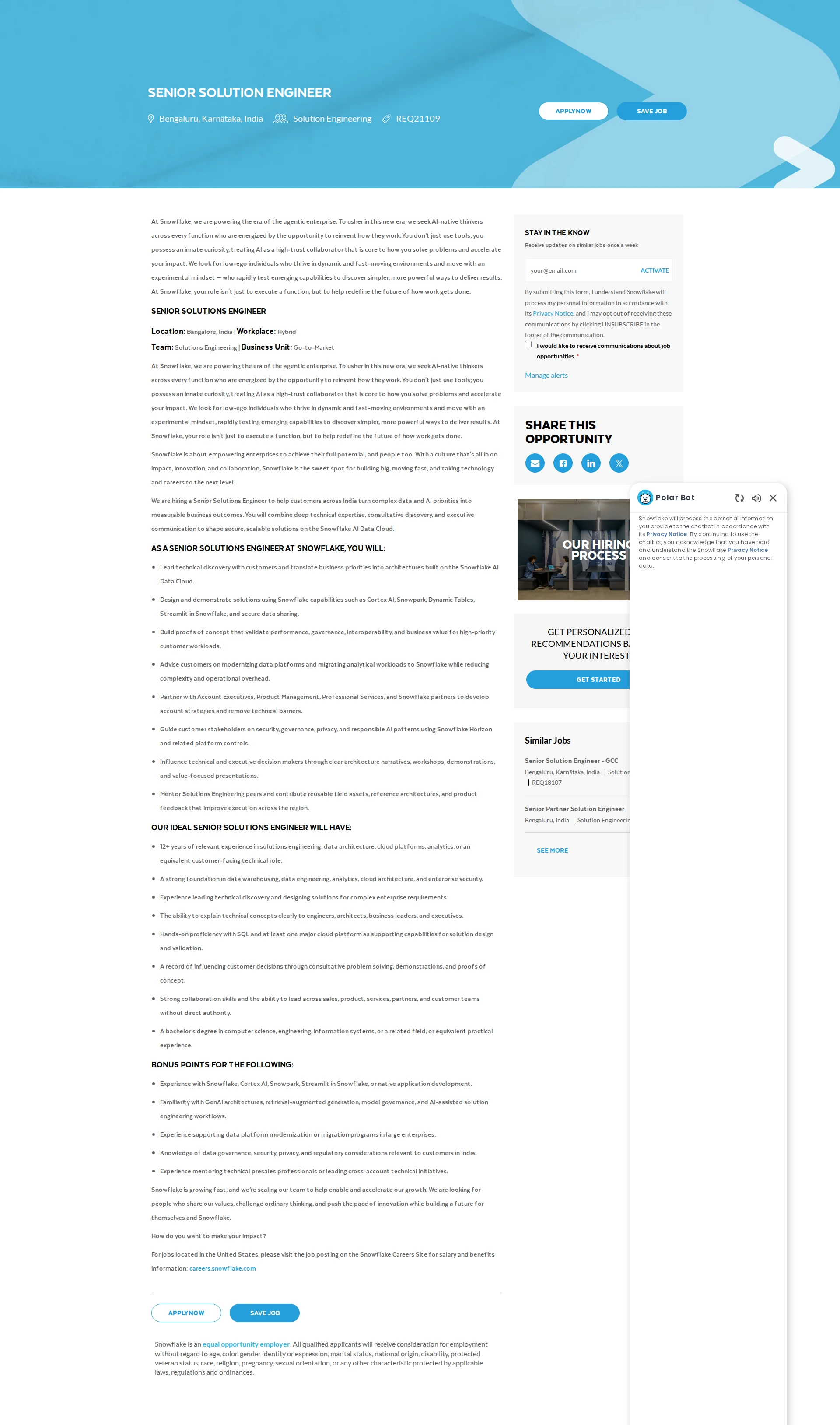 스노우플레이크 Senior Solution Engineer 채용공고