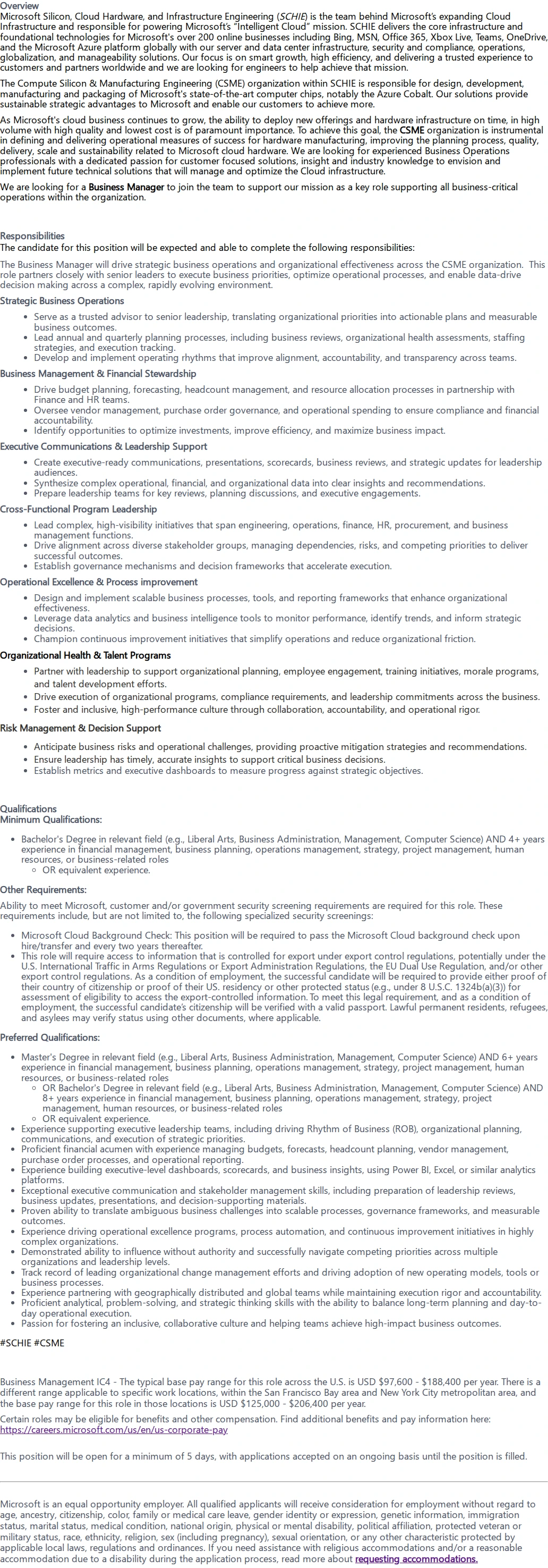 마이크로소프트(Microsoft) Business Manager 채용공고