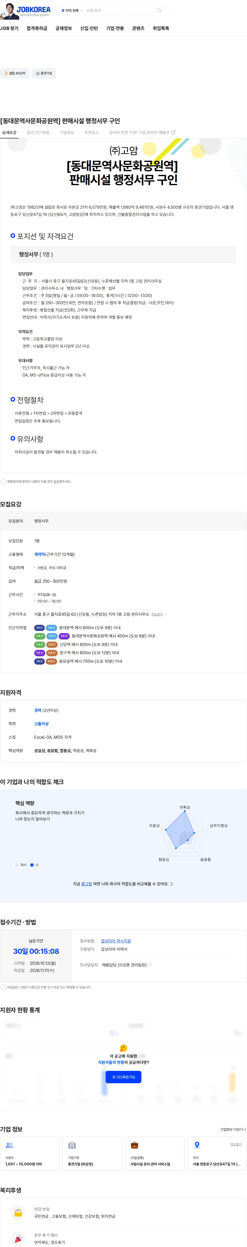 고암 [동대문역사문화공원역] 판매시설 행정서무 구인 채용공고