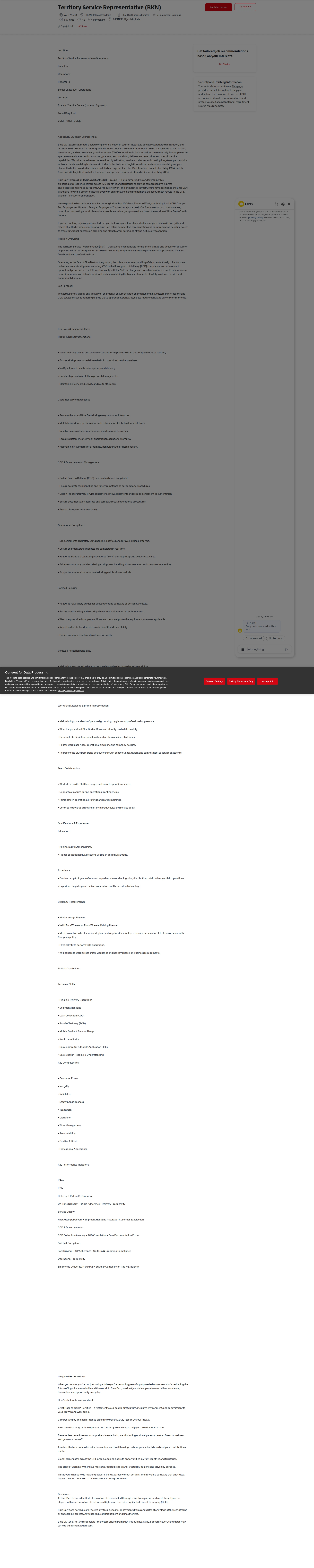 DHL Territory Service Representative (BKN) 채용공고