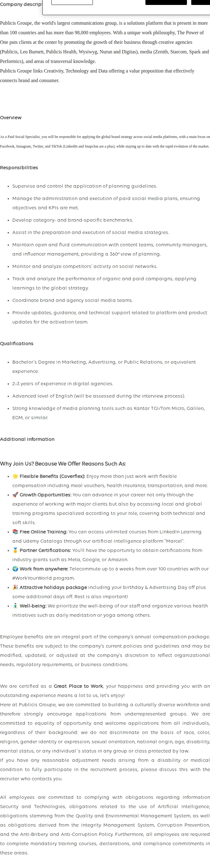 Publicis Groupe Social Strategy Consultant 채용공고