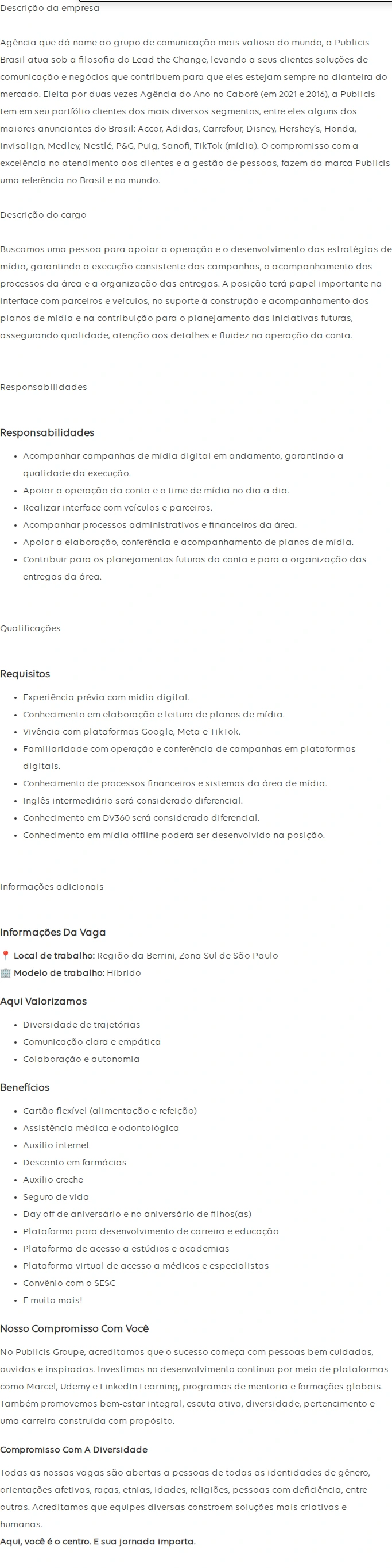 Publicis Groupe Pessoa Coordenadora de Mídia Jr 채용공고