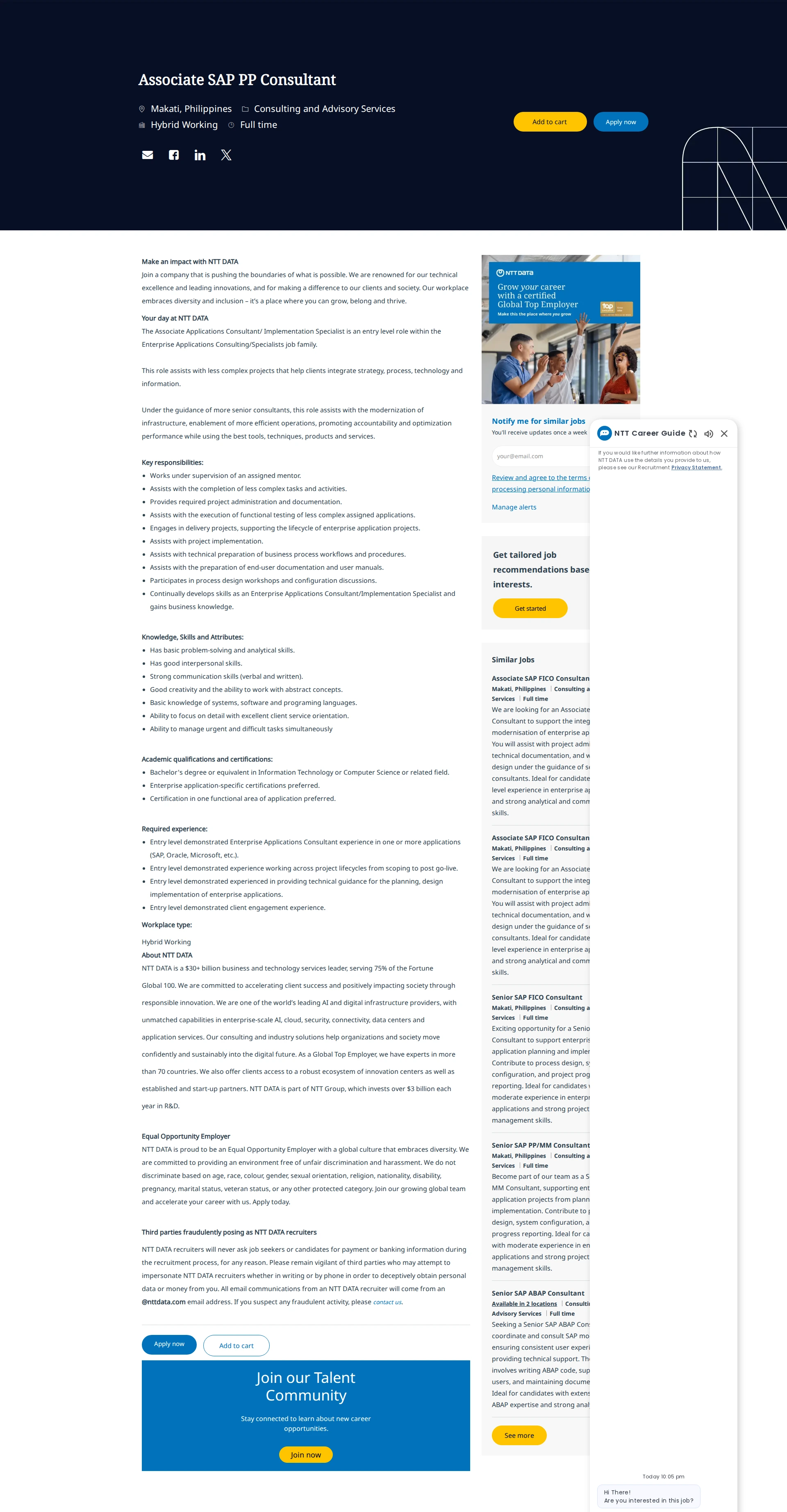 NTT데이터 Associate SAP PP Consultant 채용공고