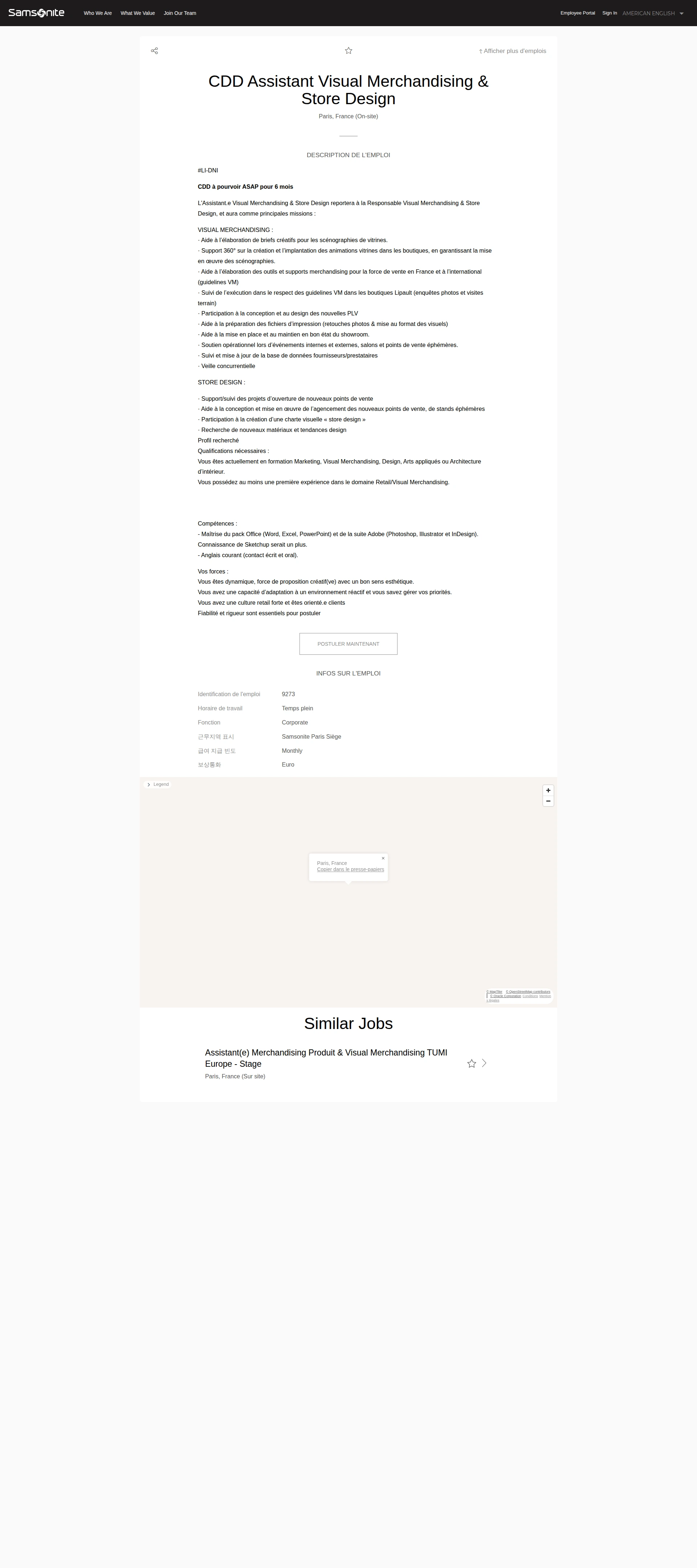 쌤소나이트 CDD Assistant Visual Merchandising & Store Design 채용공고