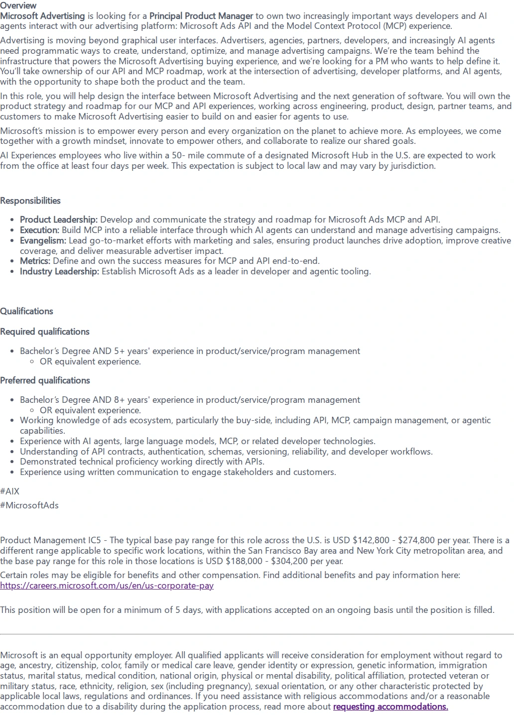 마이크로소프트(Microsoft) Principal Product Manager, Microsoft Advertising 채용공고