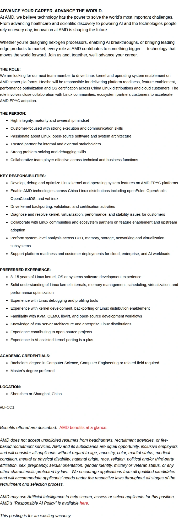 AMD Linux Kernel & OS Enablement Engineer 채용공고