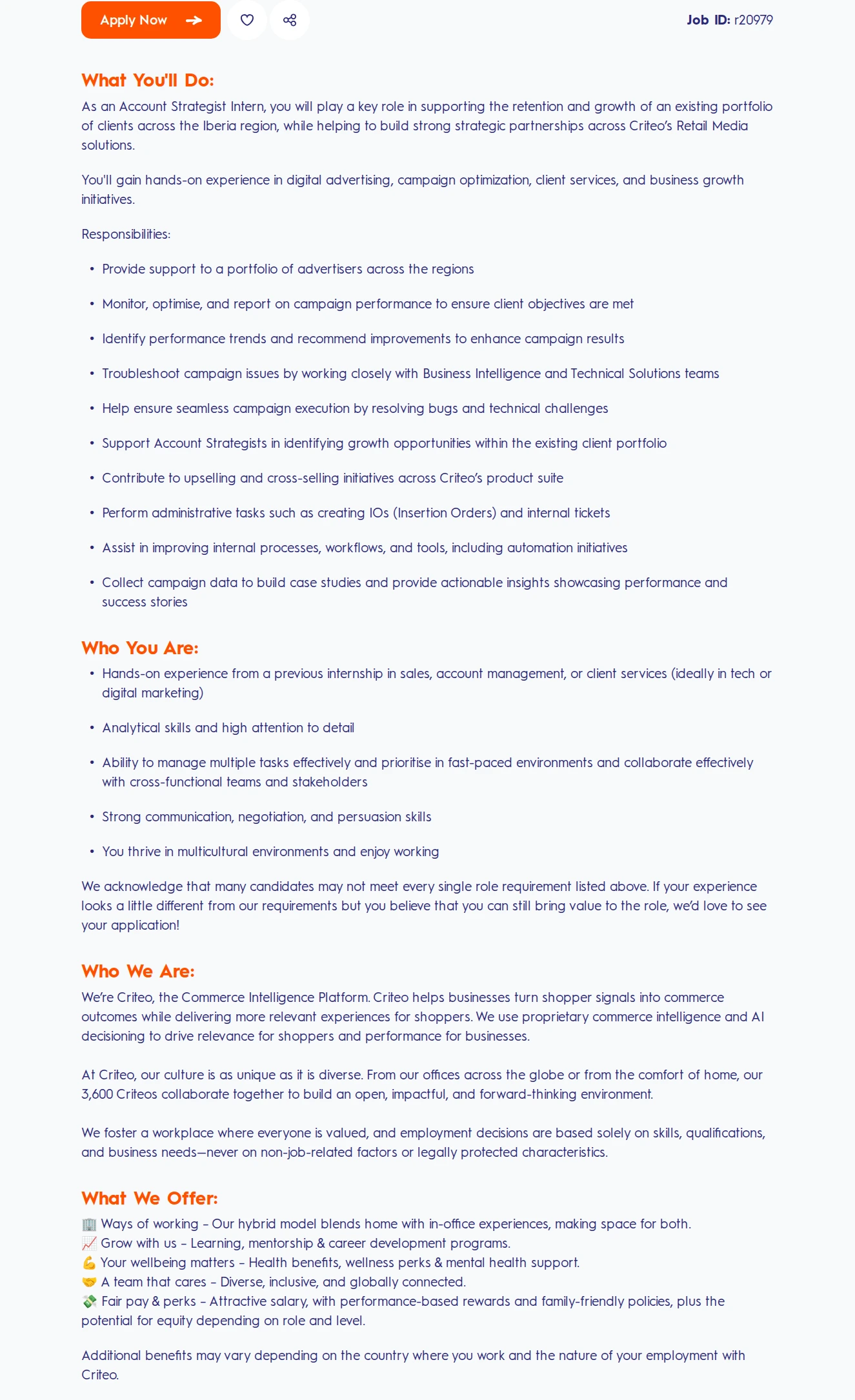 크리테오 Account Strategist (Intern) 채용공고