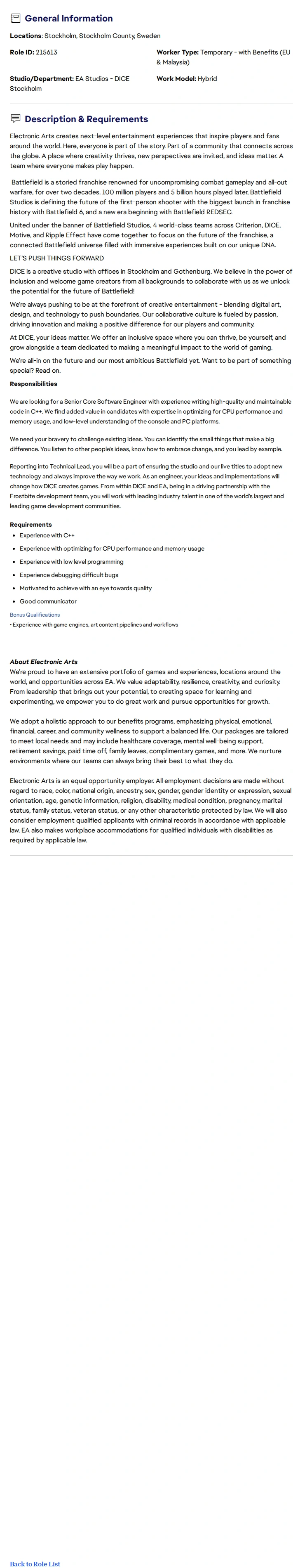 ElectronicArts Core Software Engineer 채용공고