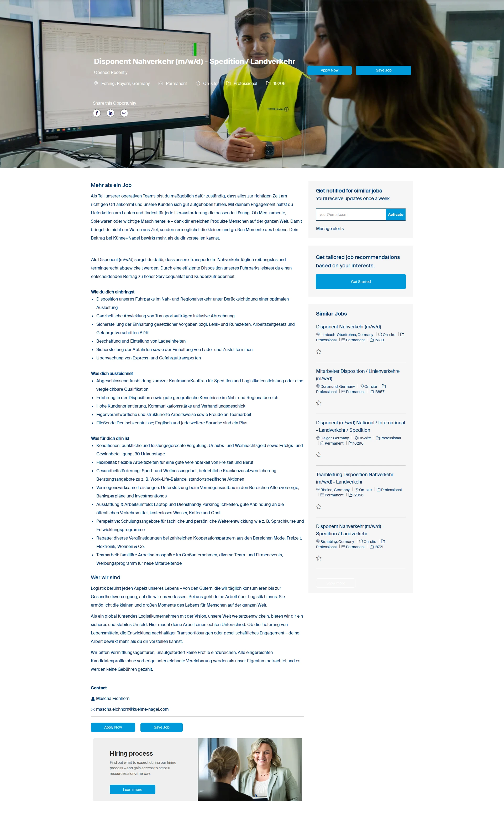 퀴네앤드나겔 Disponent Nahverkehr (m/w/d) - Spedition / Landverkehr 채용공고
