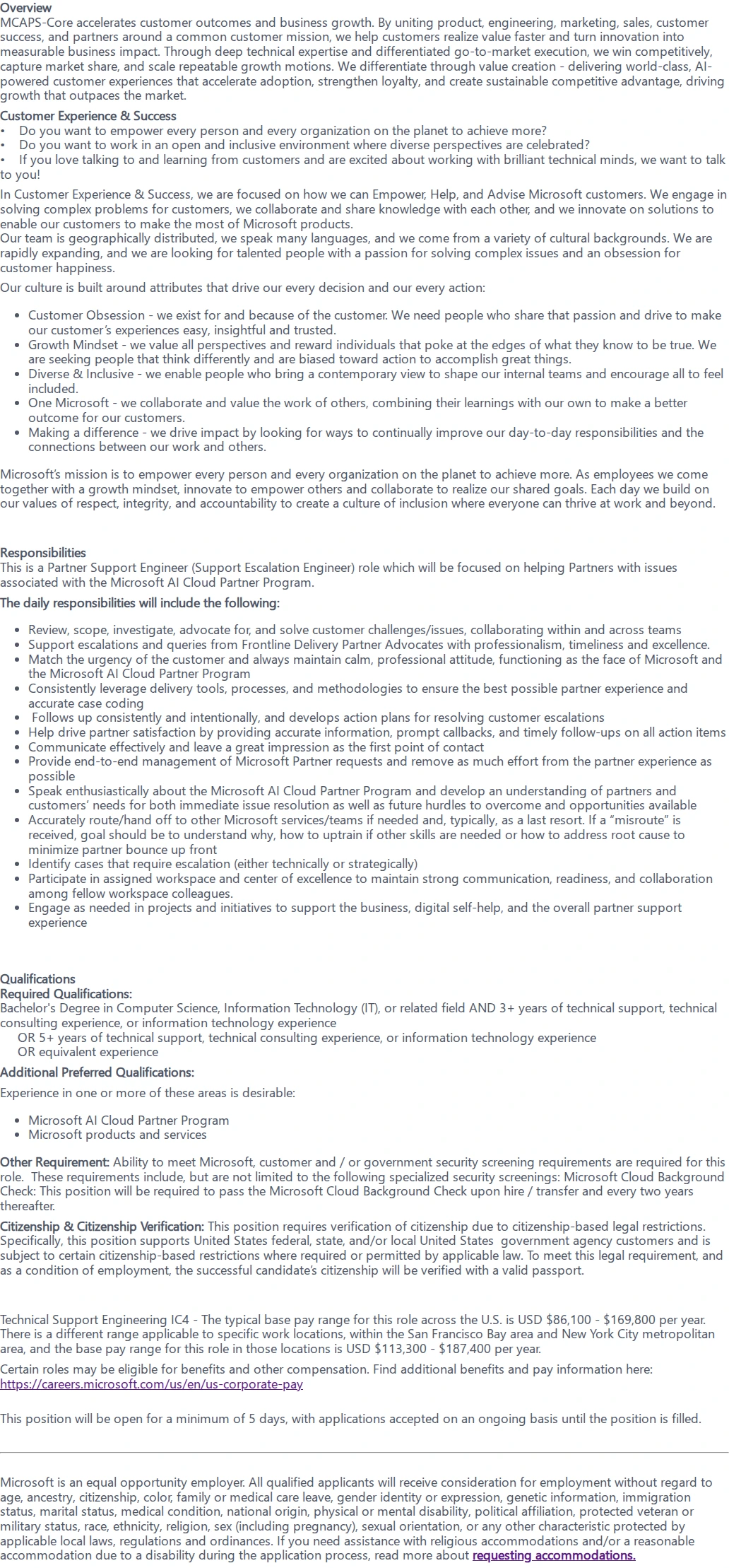 마이크로소프트(Microsoft) Partner Support Escalation Engineer 채용공고