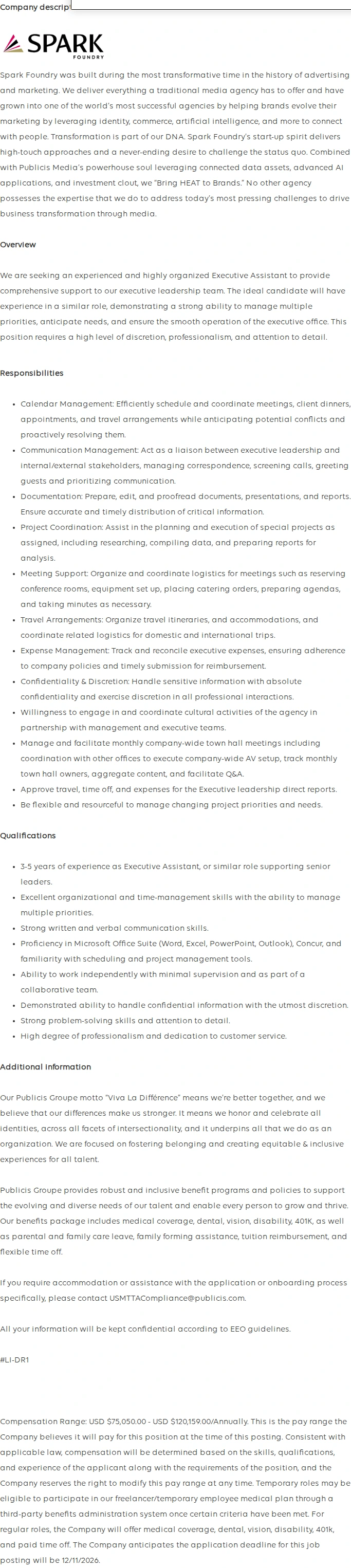 Publicis Groupe Executive Assistant 채용공고