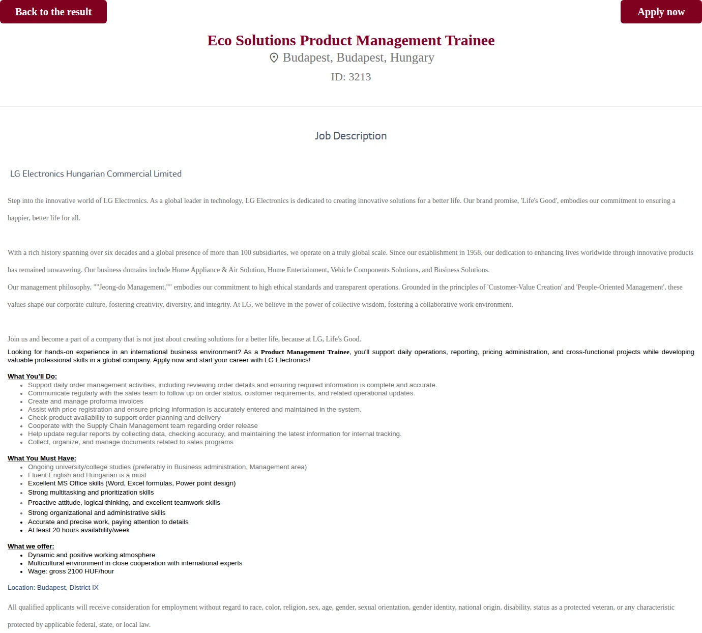 LG전자 Eco Solutions Product Management Trainee 채용공고