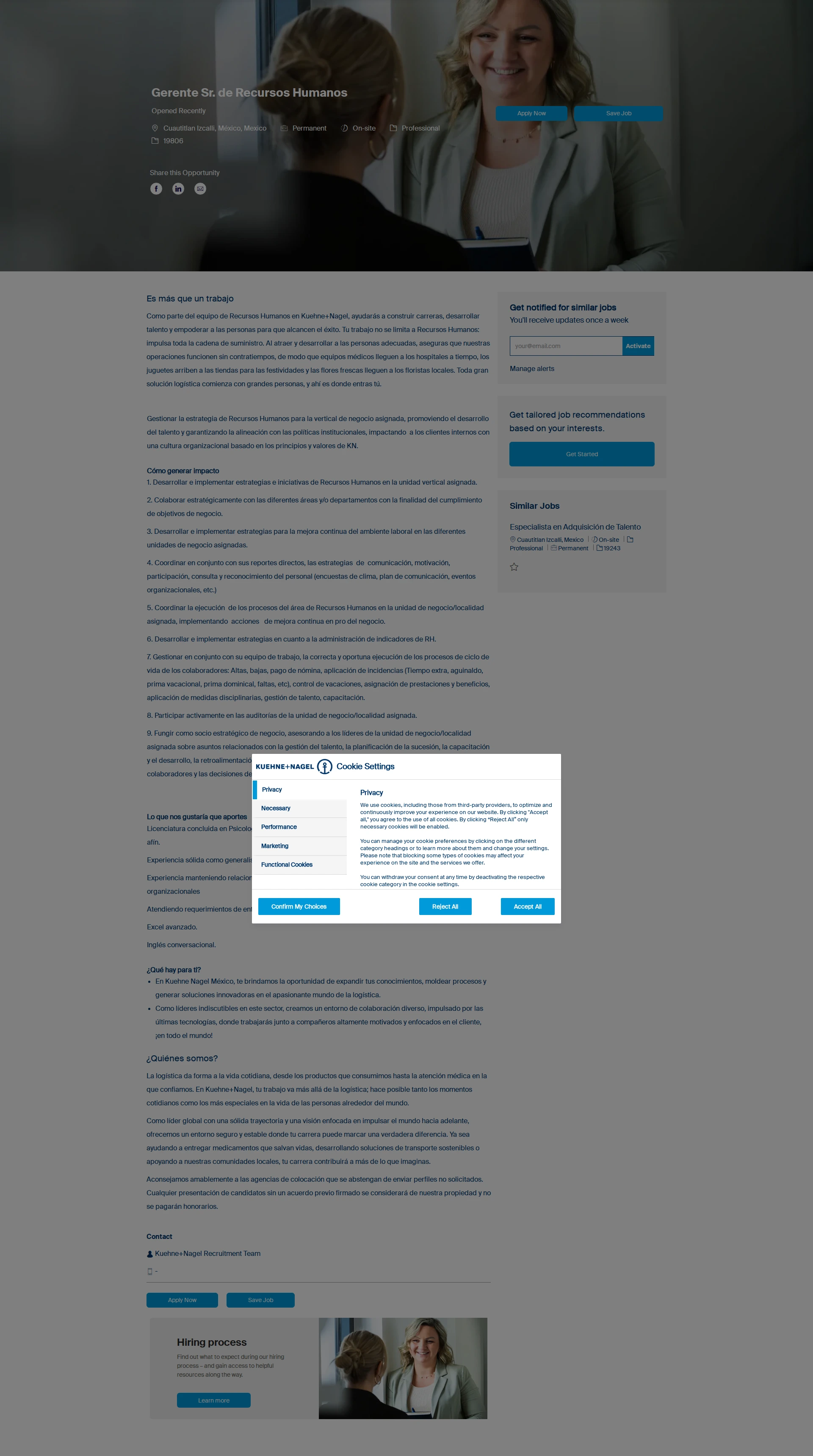 퀴네앤드나겔 Gerente Sr. de Recursos Humanos 채용공고