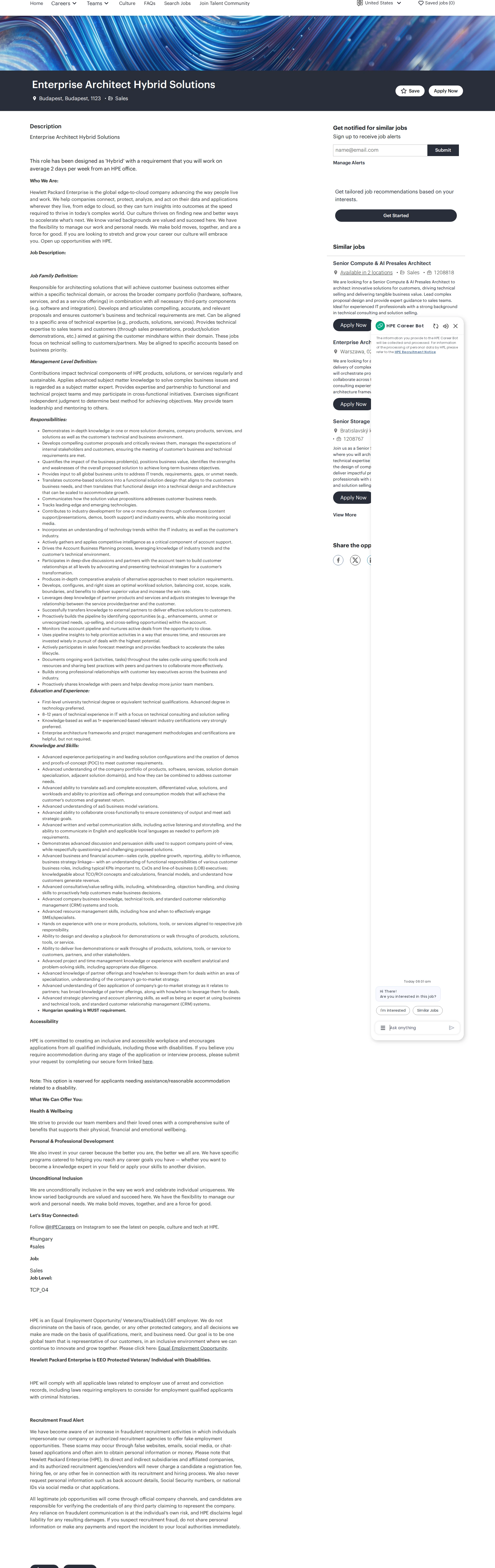 HP Enterprise Architect Hybrid Solutions 채용공고