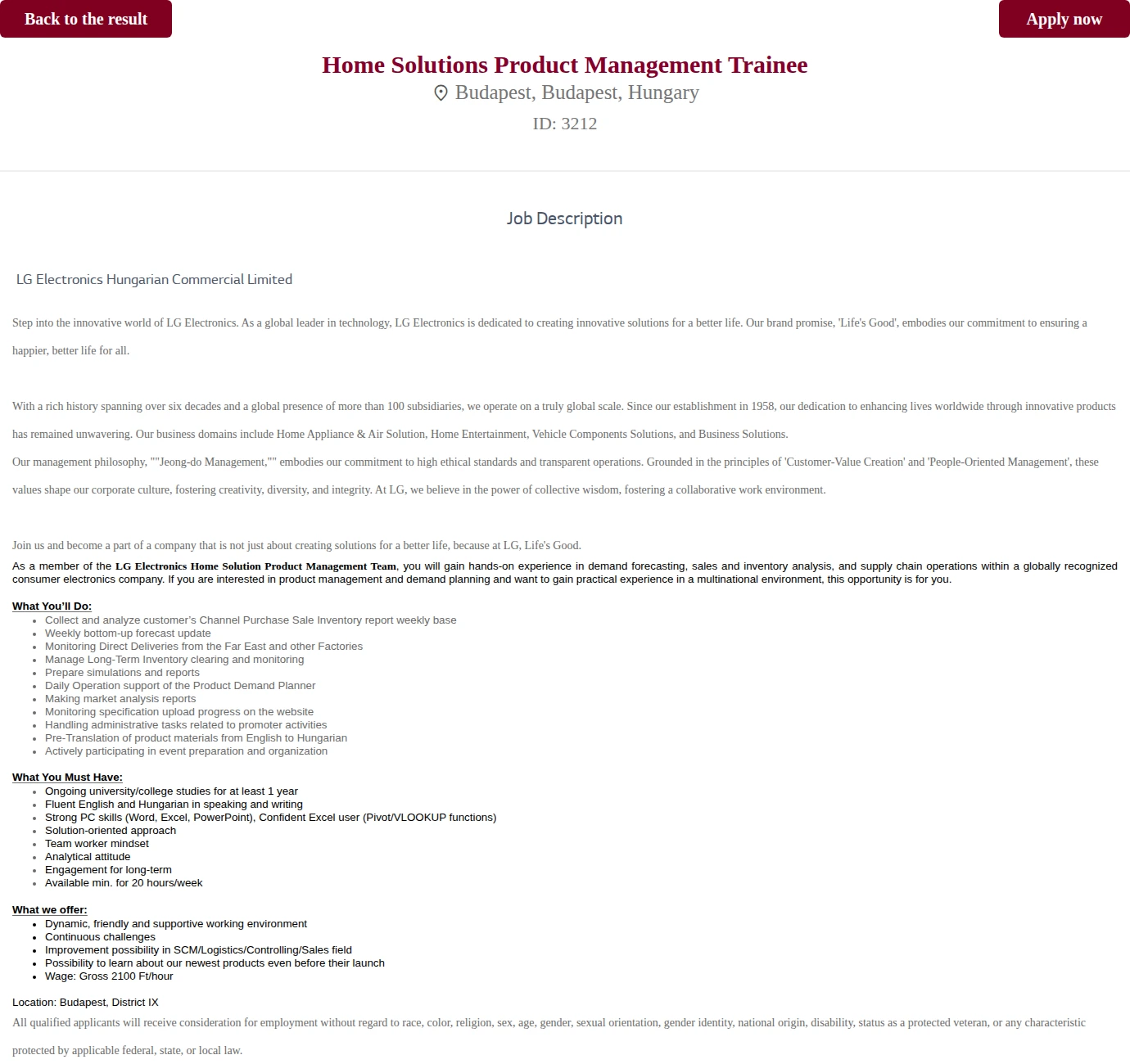 LG전자 Home Solutions Product Management Trainee 채용공고