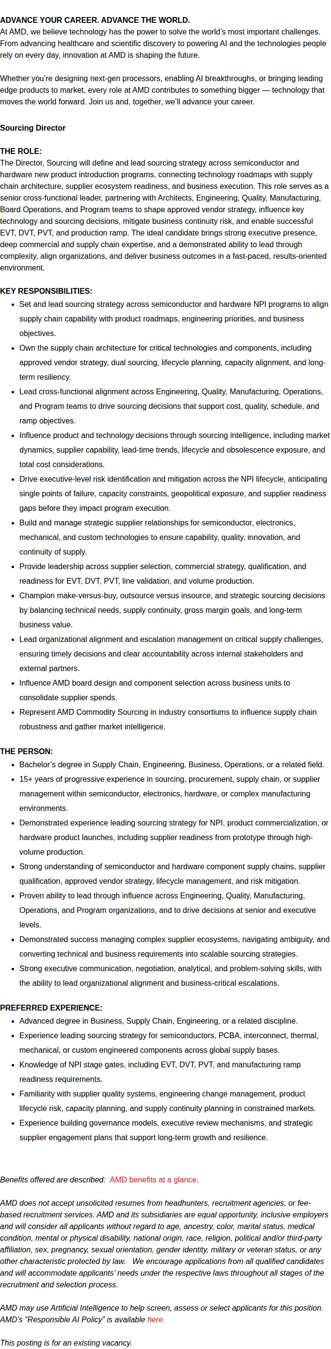 AMD Sourcing Director 채용공고