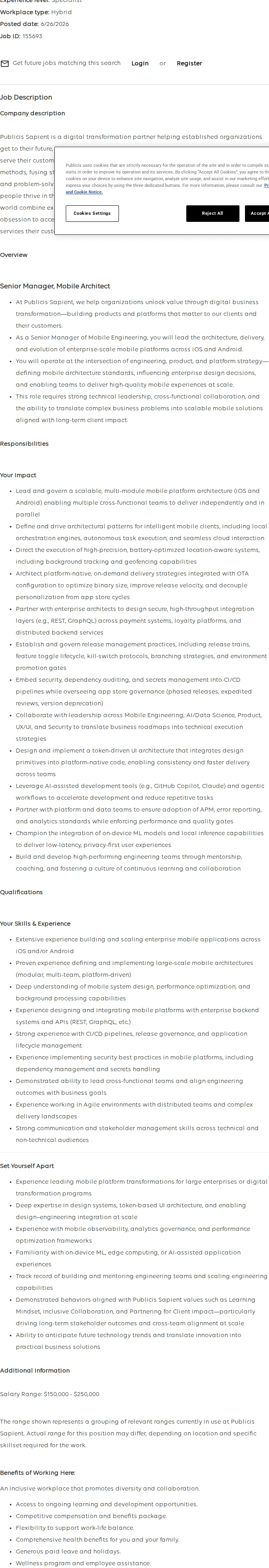 Publicis Groupe Sr. Mobile Architect, iOS & Android (onsite in NYC) 채용공고
