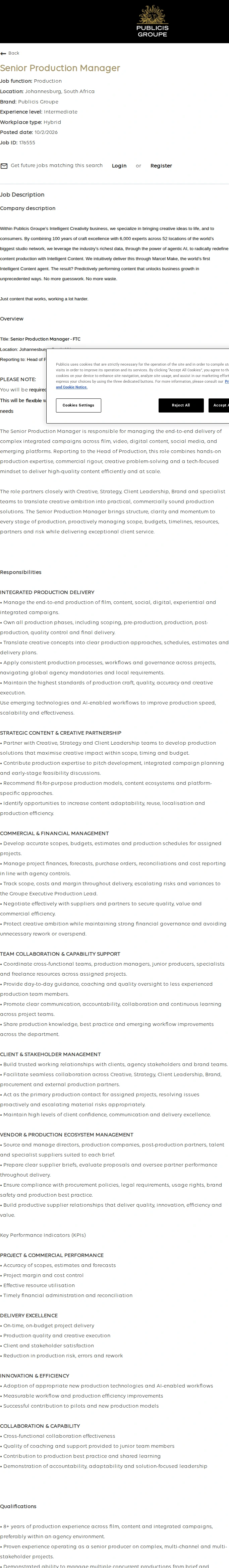 Publicis Groupe Senior Production Manager 채용공고