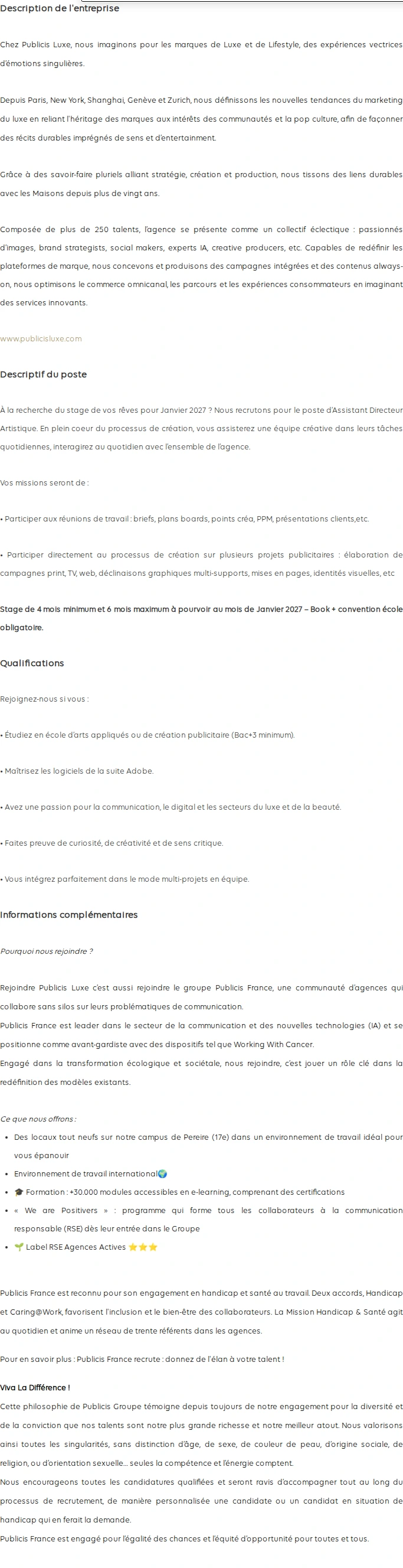 Publicis Groupe Stage – Assistant Directeur Artistique – F/H/NB 채용공고