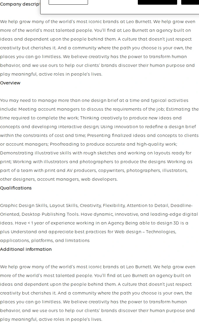 Publicis Groupe Leo Burnett | Designer Trainee 채용공고