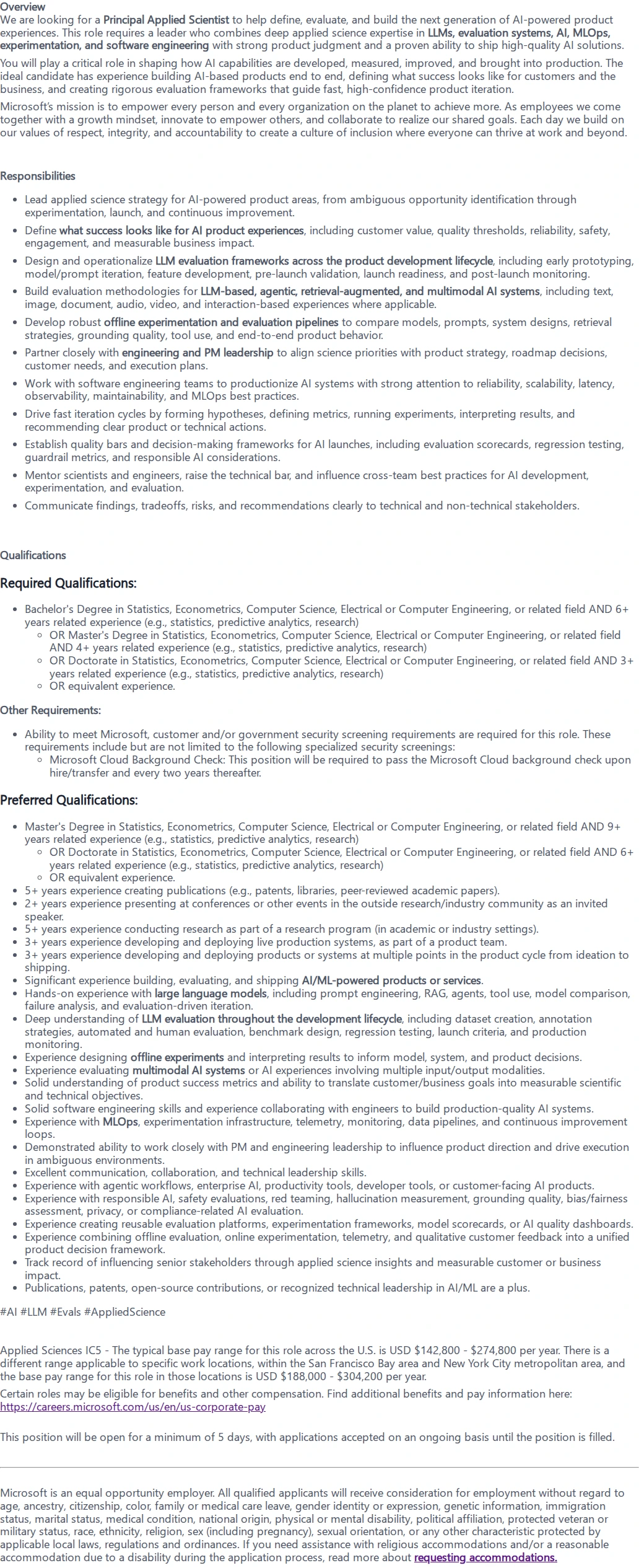 마이크로소프트(Microsoft) Principal Applied Scientist 채용공고