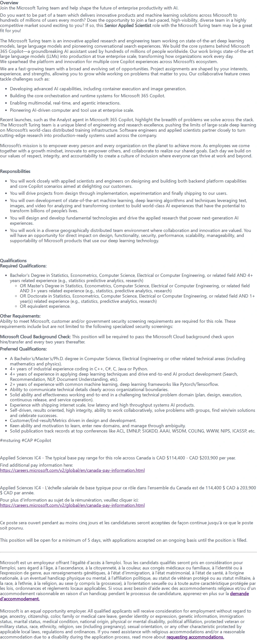 마이크로소프트(Microsoft) Senior Applied Scientist 채용공고