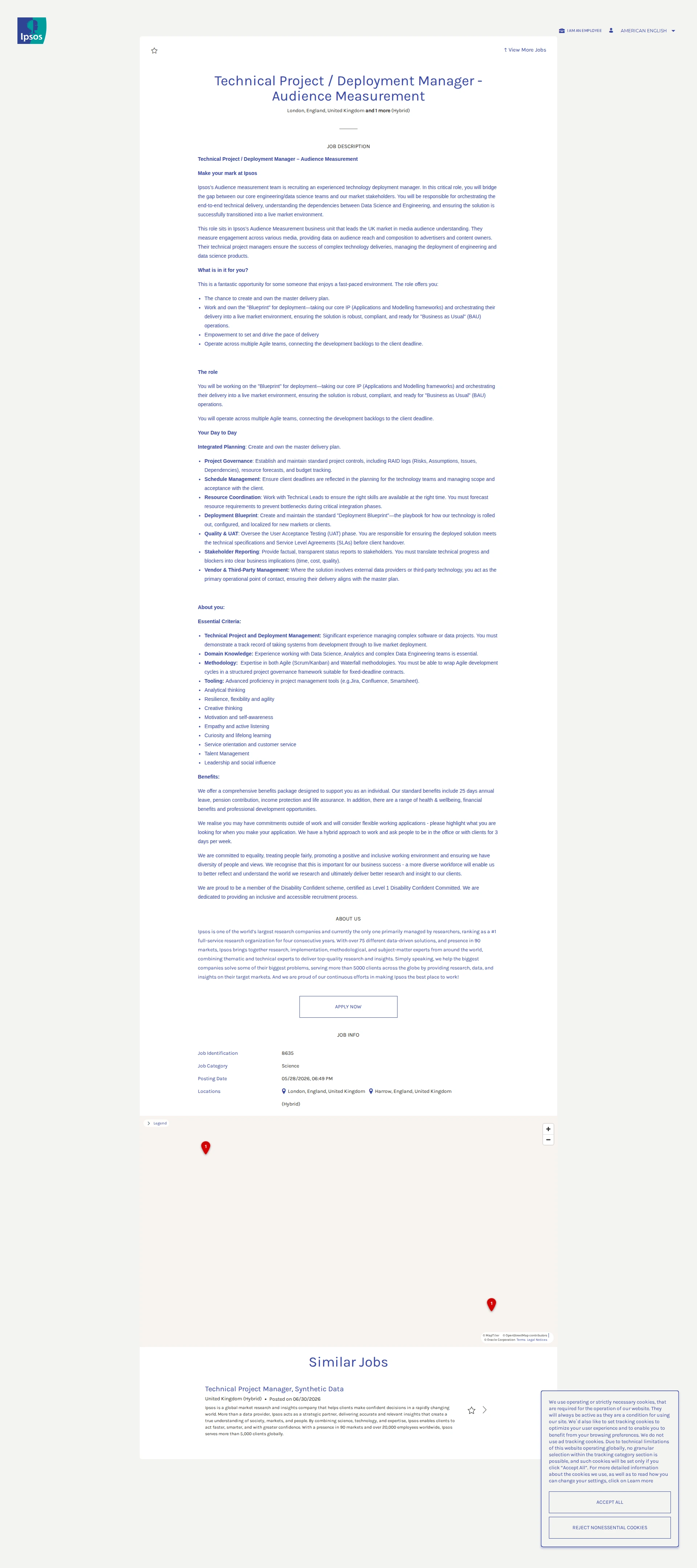 입소스코리아 Technical Project / Deployment Manager - Audience Measurement 채용공고