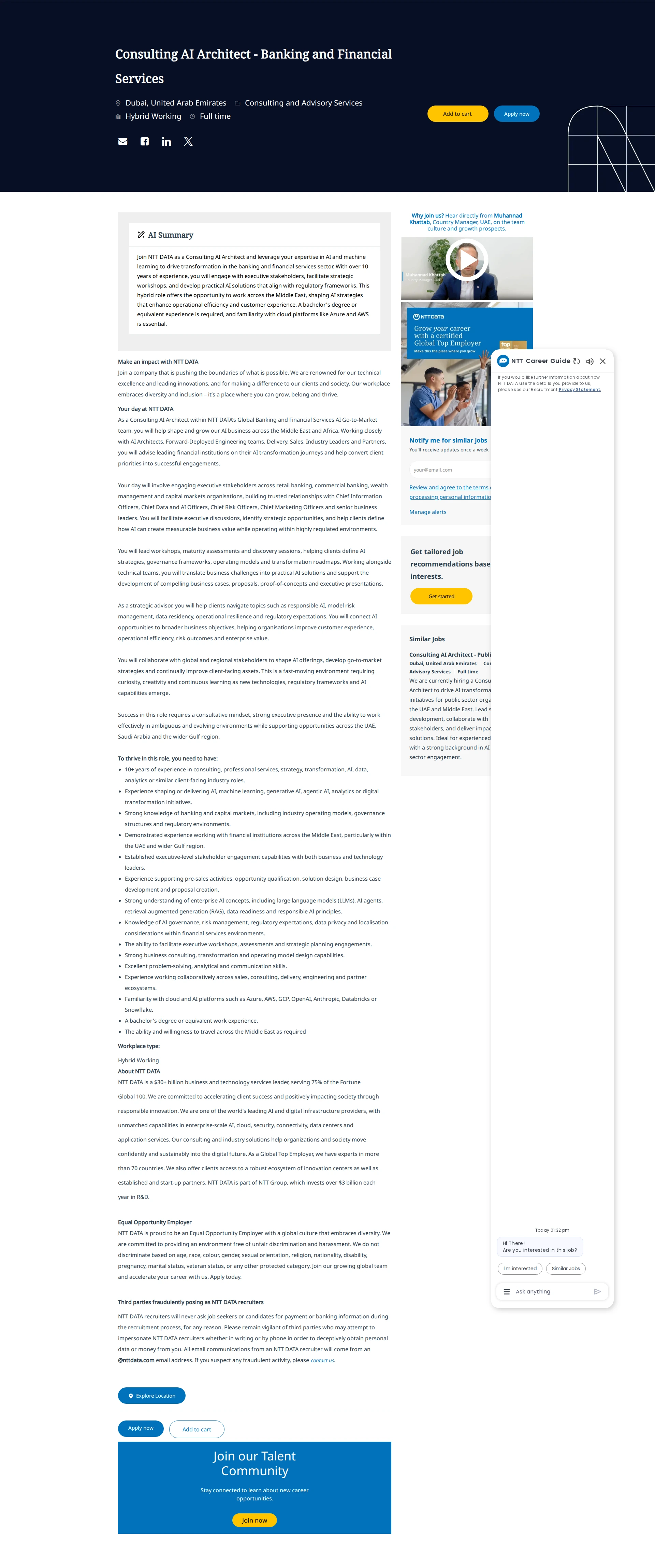 NTT데이터 Consulting AI Architect - Banking and Financial Services 채용공고