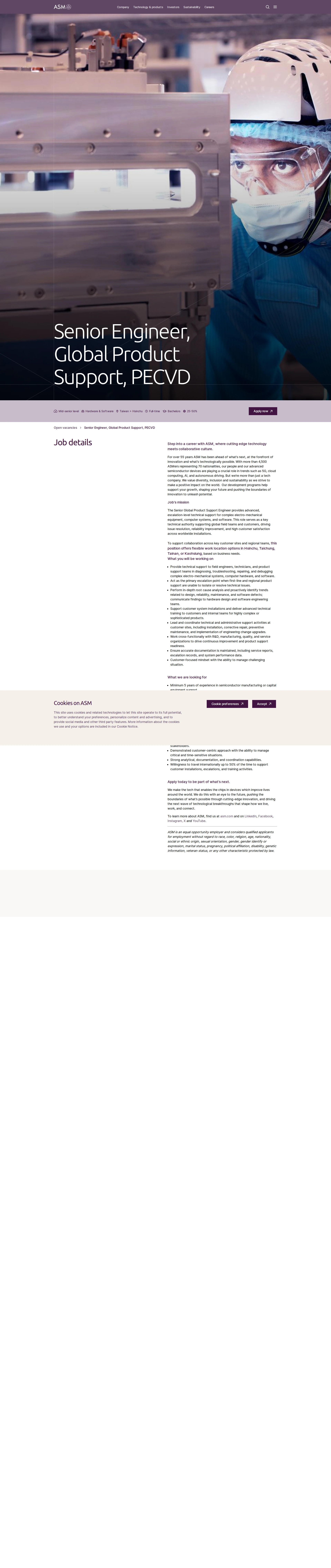 ASM Senior Engineer, Global Product Support, PECVD 채용공고