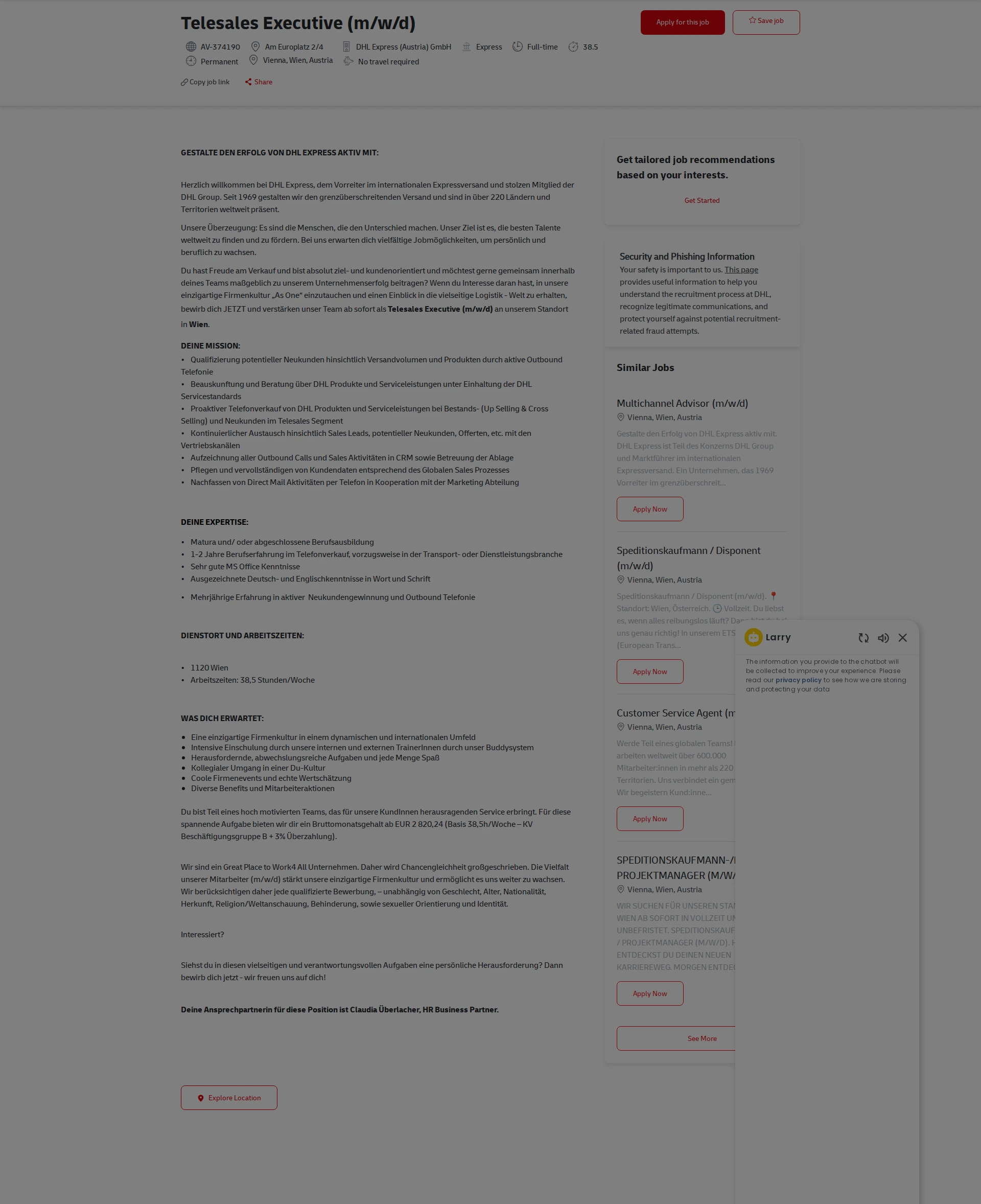 DHL Telesales Executive (m/w/d) 채용공고