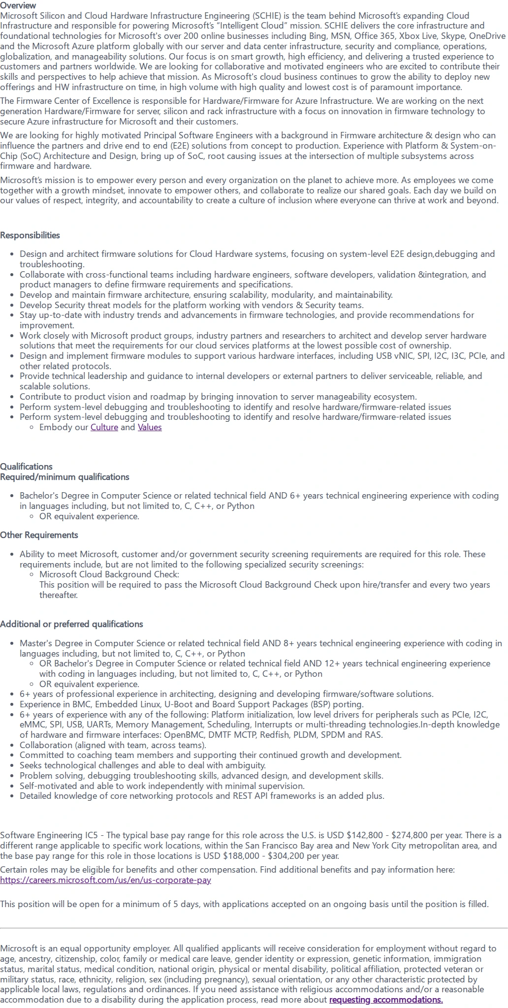 마이크로소프트(Microsoft) Principal Software Engineer - Blade Server BMC Firmware Development 채용공고