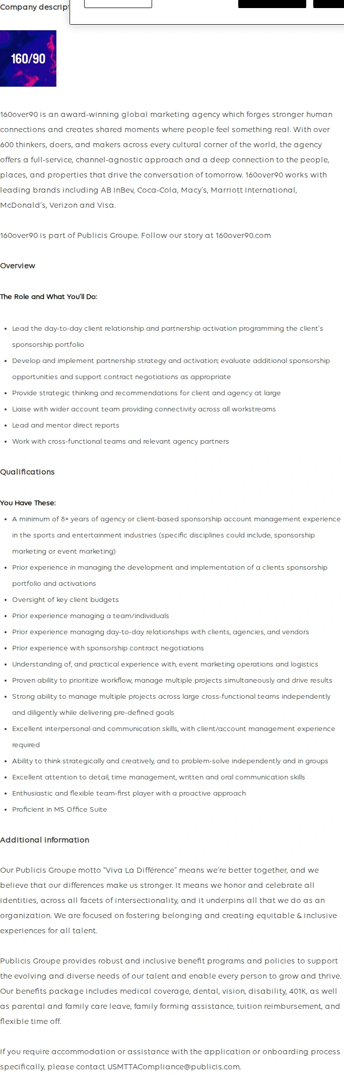 Publicis Groupe Account Director, Partnerships 채용공고