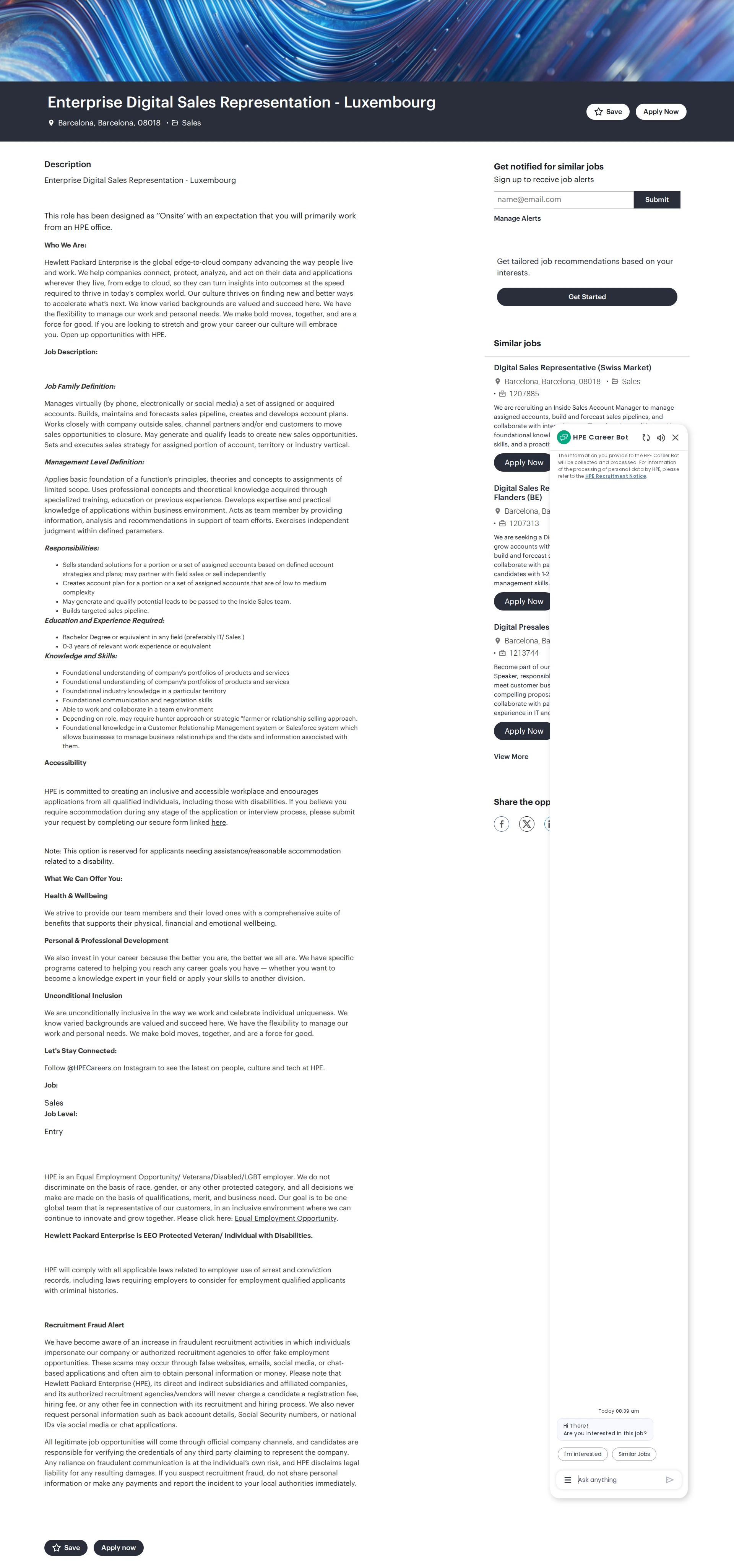 HP Enterprise Digital Sales Representation - Luxembourg 채용공고
