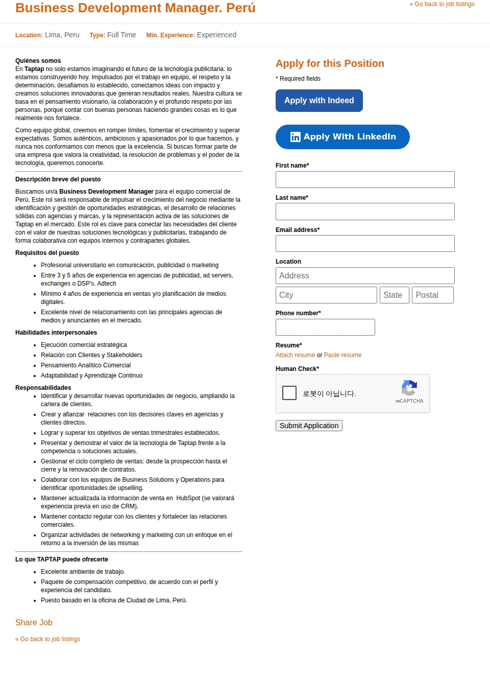 삼성카드 Business Development Manager. Perú 채용공고