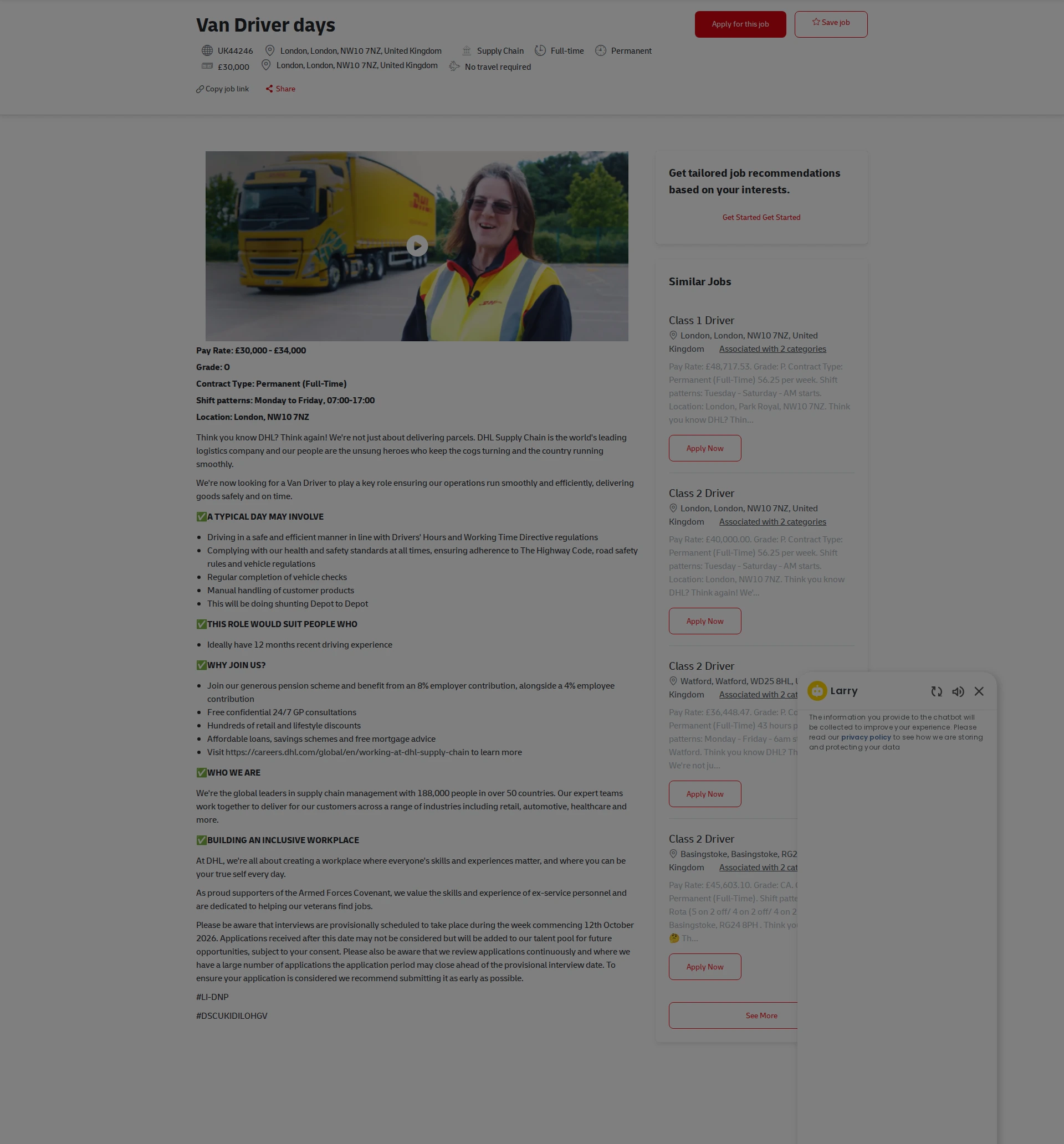 DHL Van Driver days 채용공고