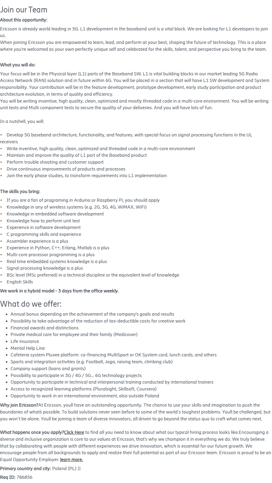 LG에릭슨 C Embedded Software Designer - 5G Physical layer 채용공고