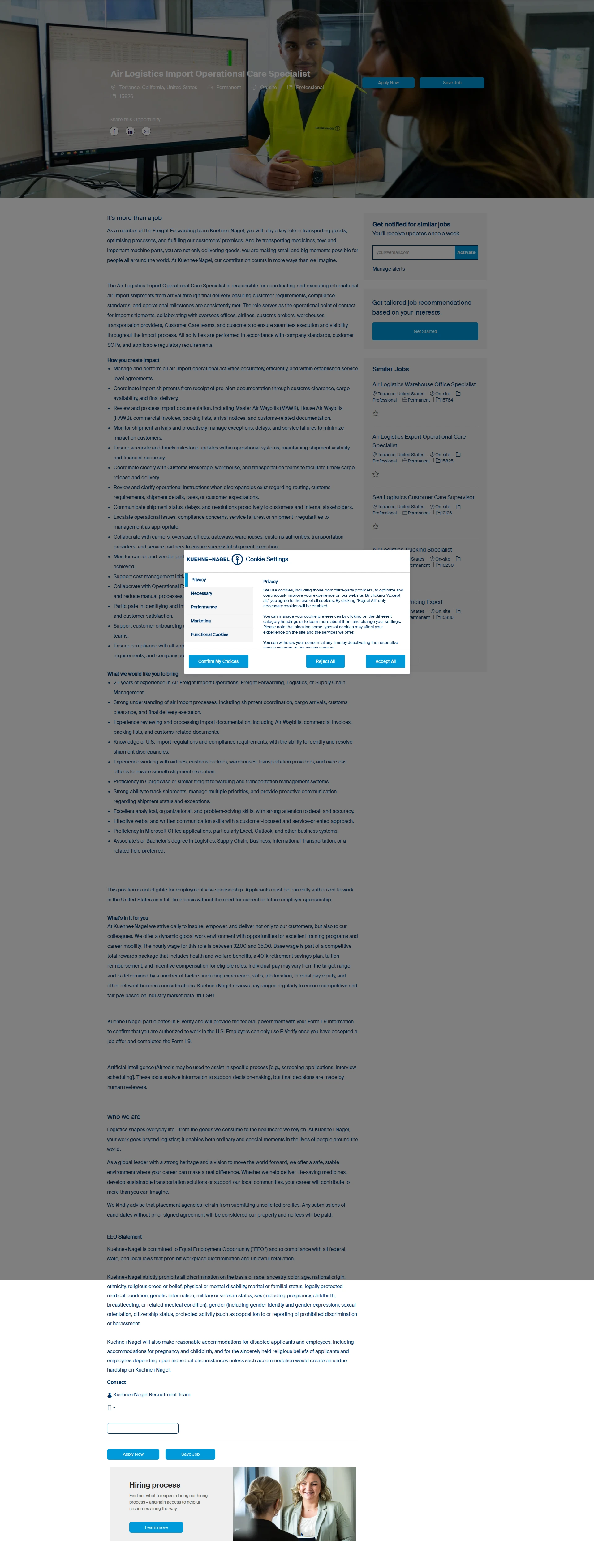 퀴네앤드나겔 Air Logistics Import Operational Care Specialist 채용공고