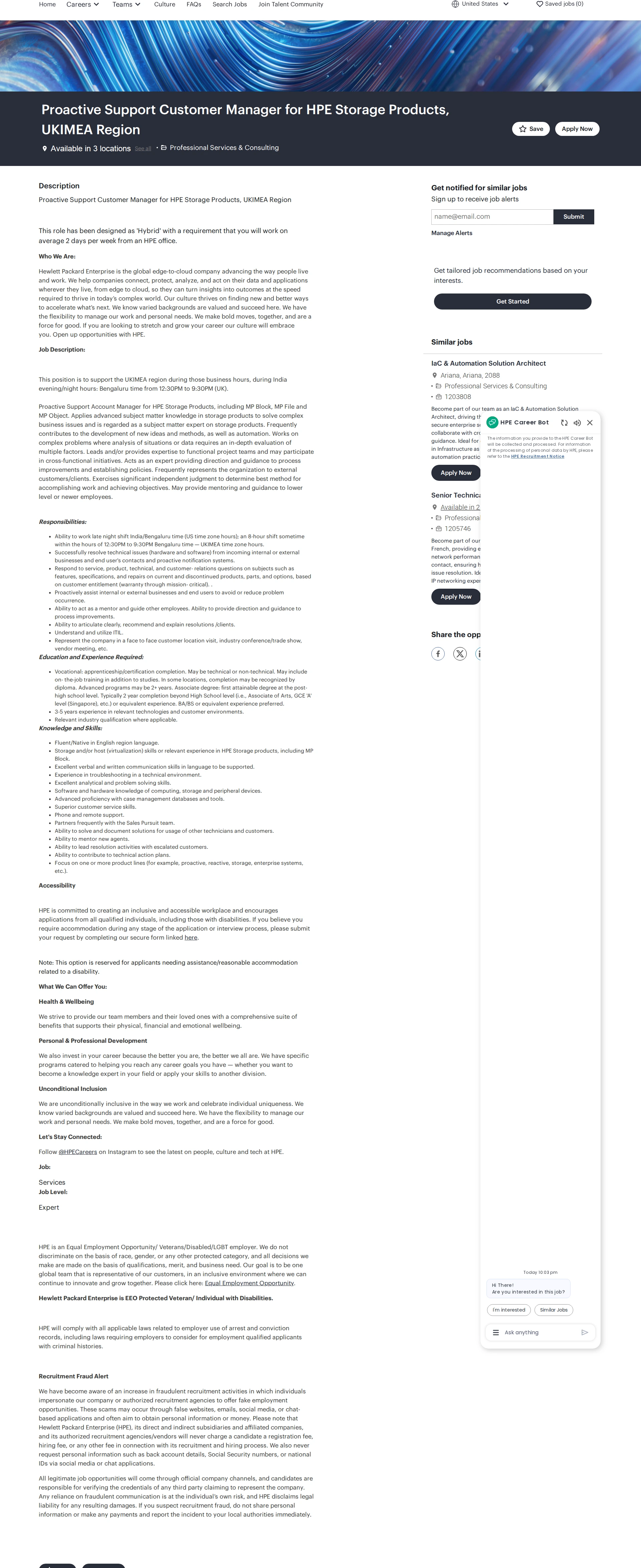 HP Proactive Support Customer Manager for HPE Storage Products, UKIMEA Region 채용공고