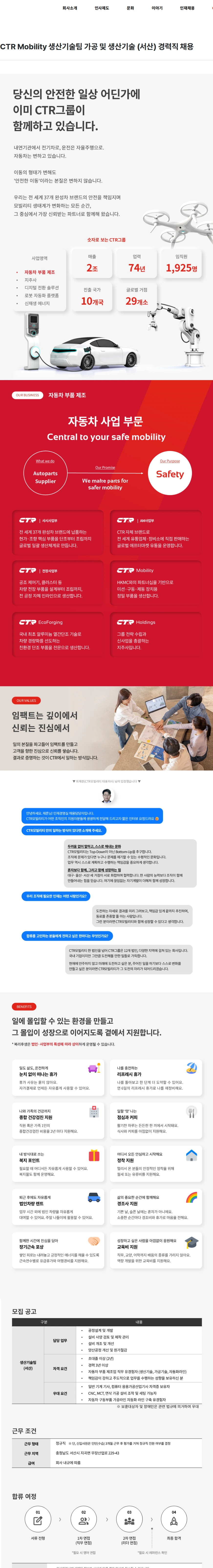 씨티알 CTR Mobility 생산기술팀 가공 및 생산기술 (서산) 경력직 채용 채용공고