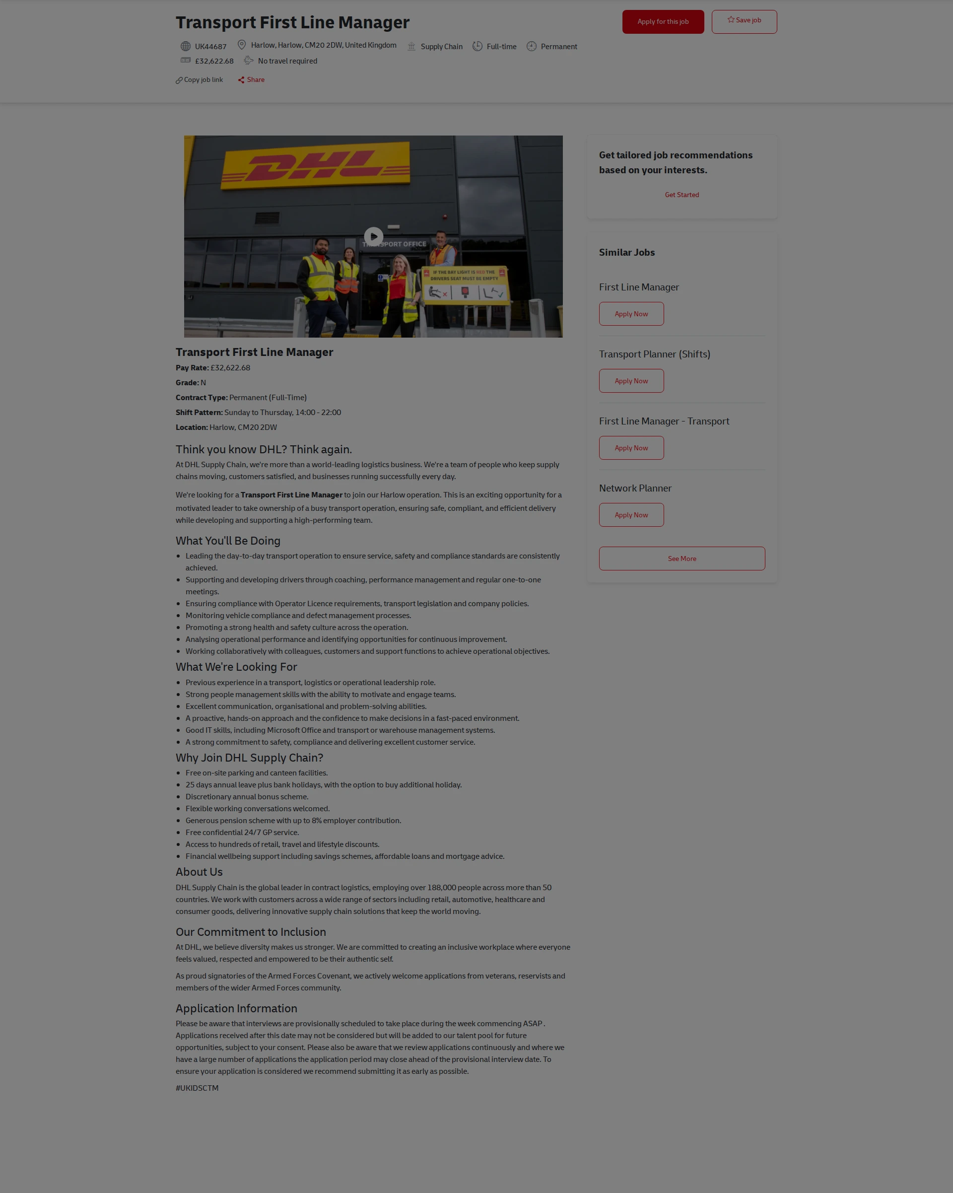 DHL Transport First Line Manager 채용공고